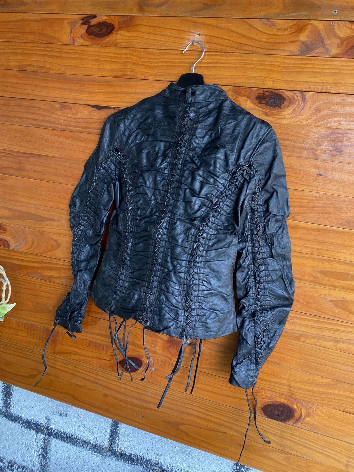 Genuine Leather Tilt Jeans Black Leather Lace-Up Corset Jacket Gothic Style Size S / US 4 / IT 40 - 9 Thumbnail