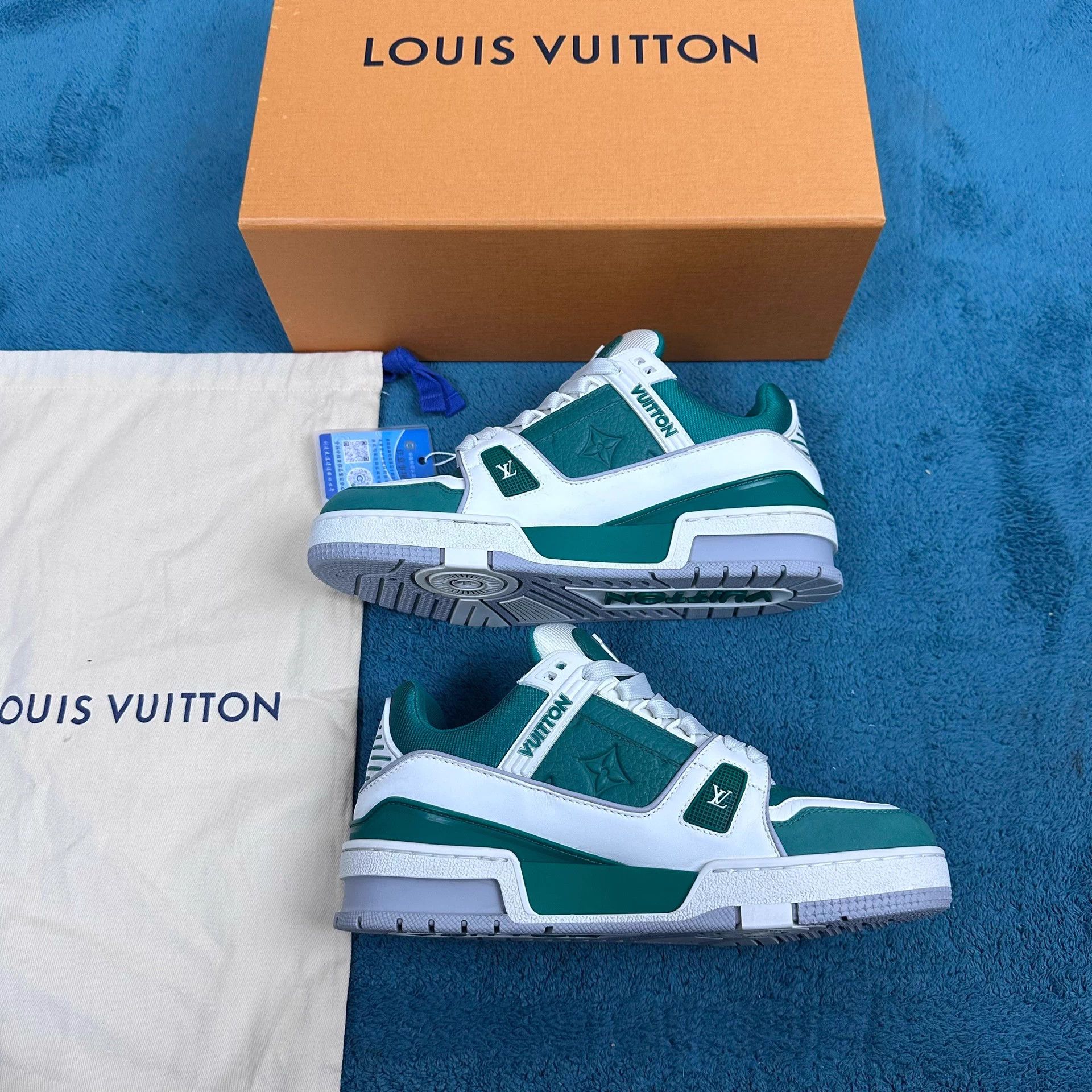 Louis Vuitton LV Trainer 25SS Cowhide Leather Green 37.5 Size US 6.5 / IT 36.5 - 3 Thumbnail