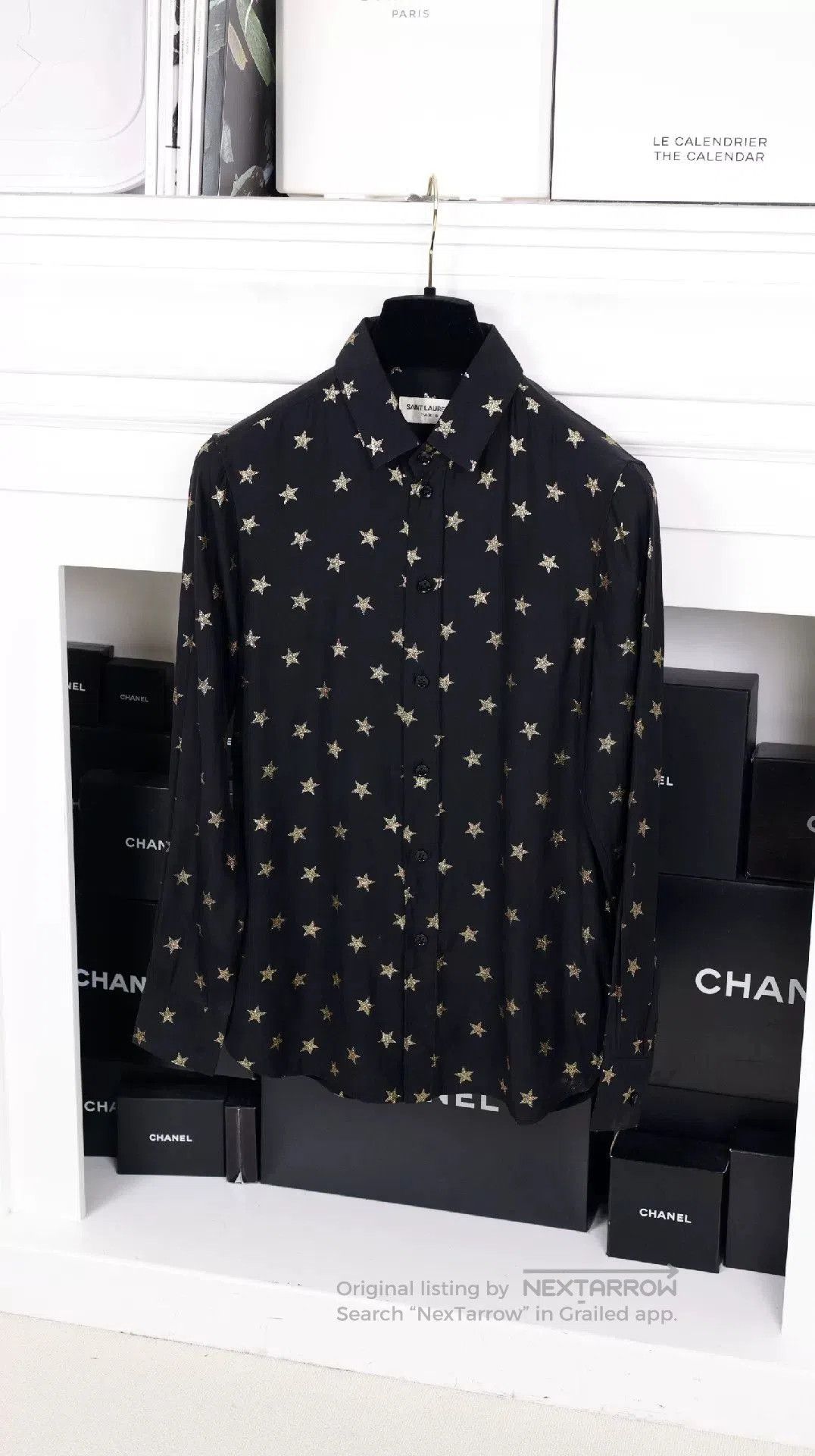 Saint Laurent Paris YSL Black Silk Gold Star Shirt. Size XS / US 0-2 / IT 36-38 - 5 Thumbnail