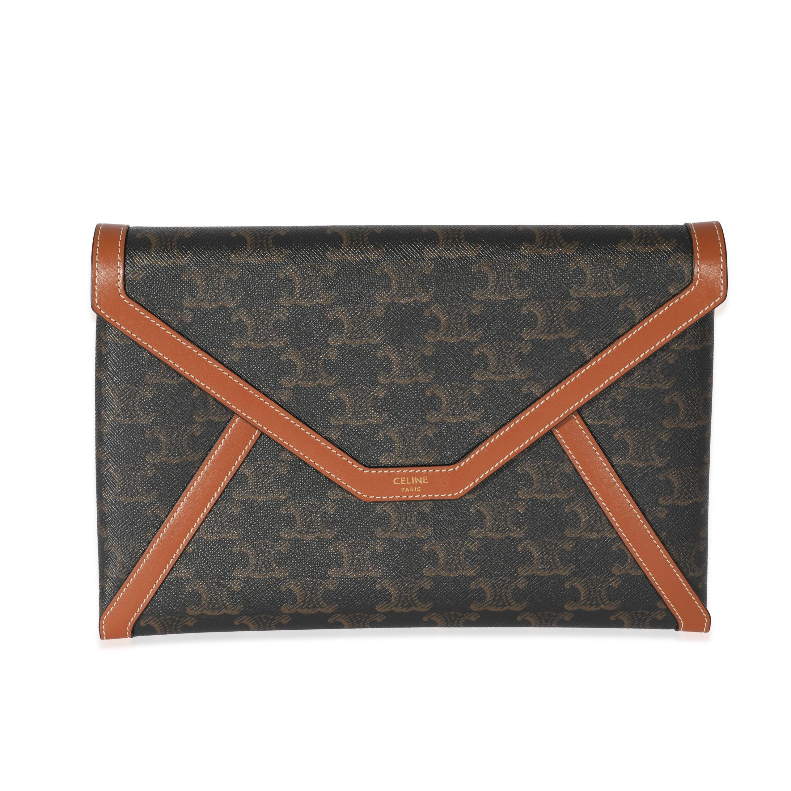 image of Celine Canvas Triomphe Envelope Pouch in Brown, Women's