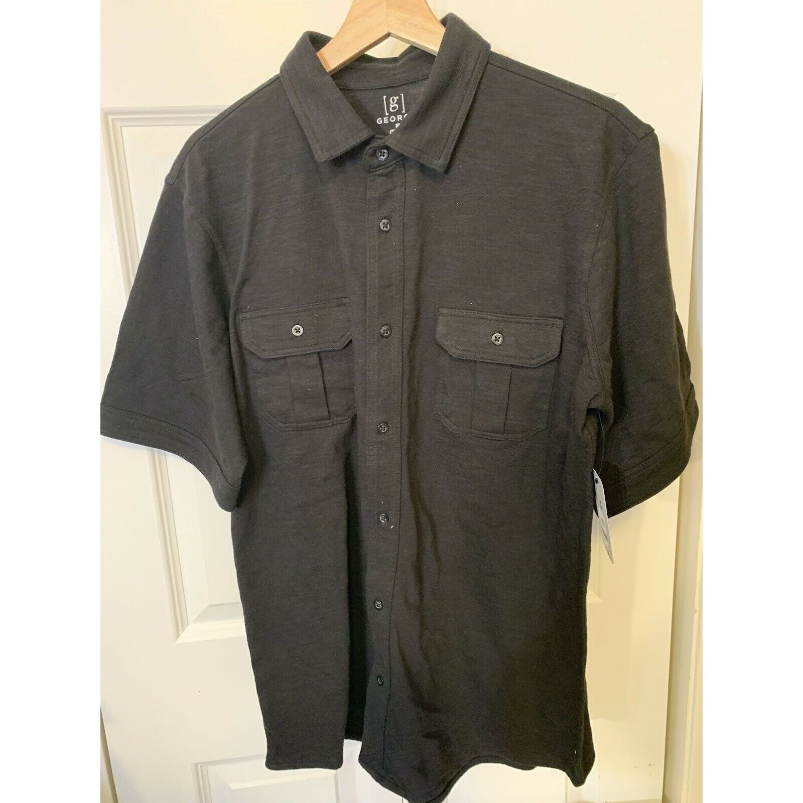 George George Mens Sz M 38-40 button up Shirt Black Short Sleeve Size US M / EU 48-50 / 2 - 4 Thumbnail