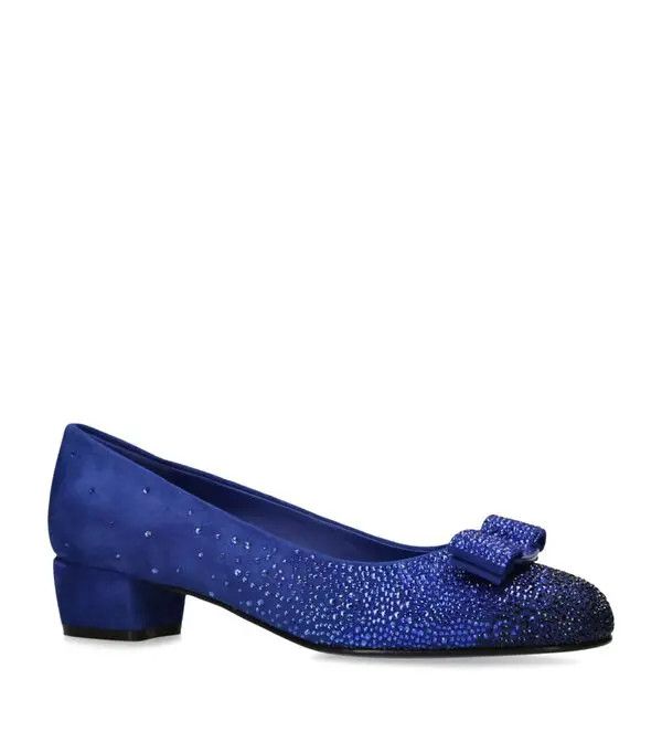 Salvatore Ferragamo o1s1rm1224 Vara Bow Embellished Pumps in Blue Size US 7.5 / IT 37.5 - 3 Thumbnail