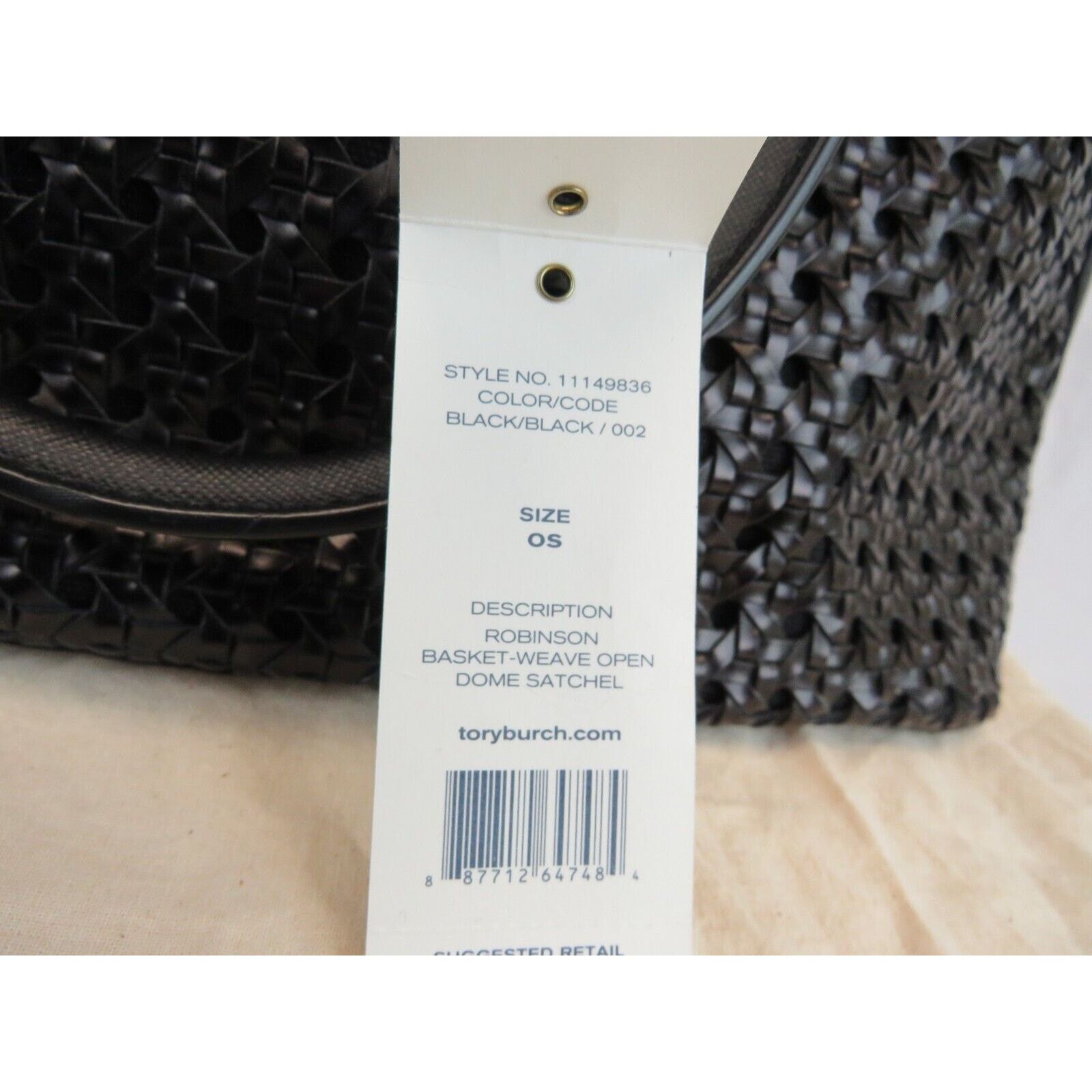 Tory Burch ROBINSON BLACK BASKET WOVEN LEATHER LOGO TOTE HANDBAG Size ONE SIZE - 14 Thumbnail