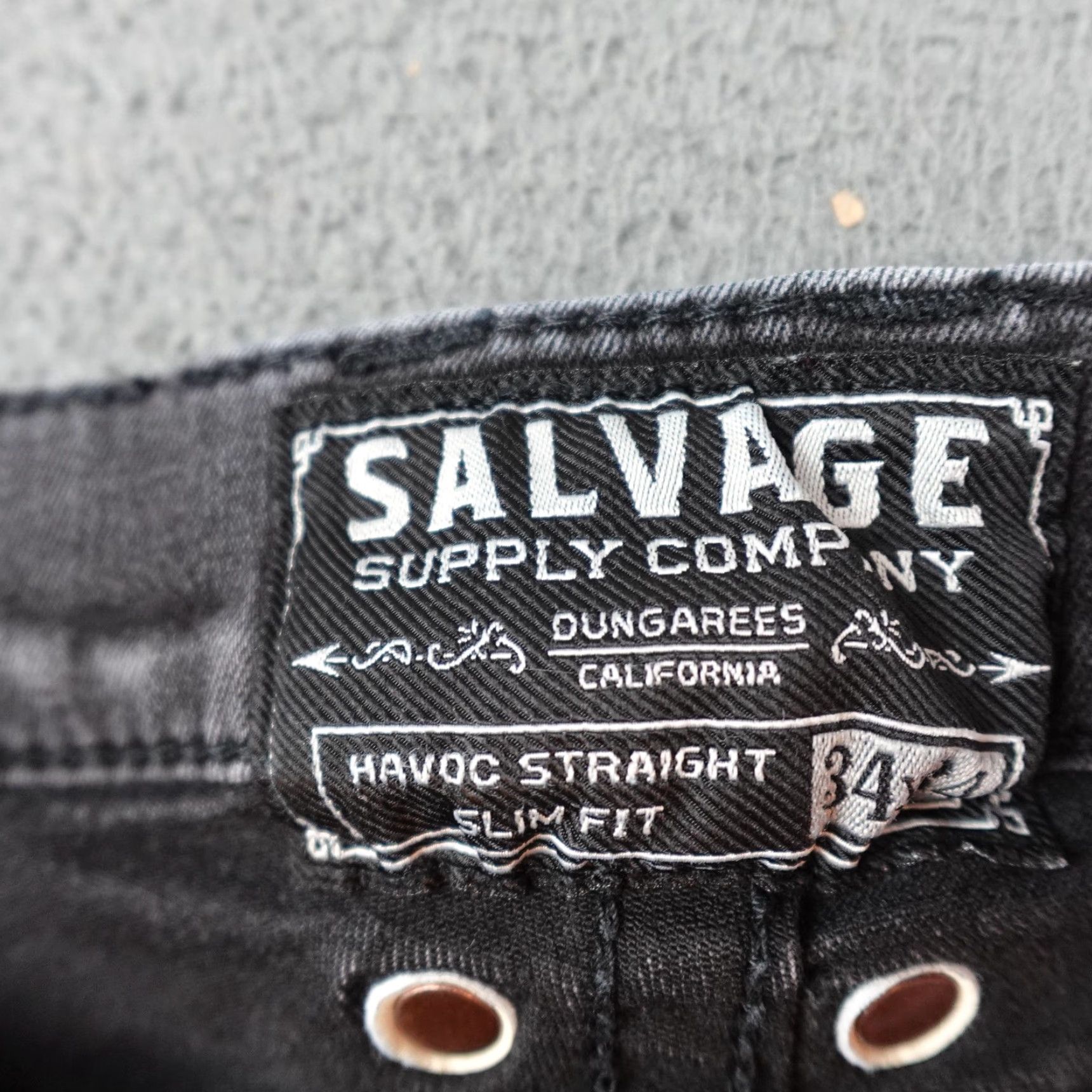 Vintage Salvage Supply Co Havoc Straight Jeans Mens 34x34 Gray Denim Slim Fit 5-Pocket Size US 32 / EU 48 - 3 Thumbnail