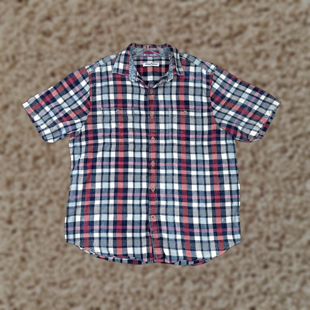 Tommy Bahama Tommy Bahama Shirt Men Large Blue Red Plaid Short Sleeve 100% Cotton Button Up Casual Shirt Mens Vacation Beach Hawaiian Aloha Resort Size US L / EU 52-54 / 3 - 1 Thumbnail