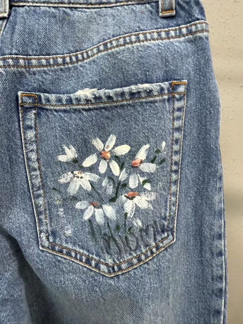 Prada Miumiu Painted Daisy Denim Pants-2506 Size 25" / US 0 / IT 36 - 3 Thumbnail