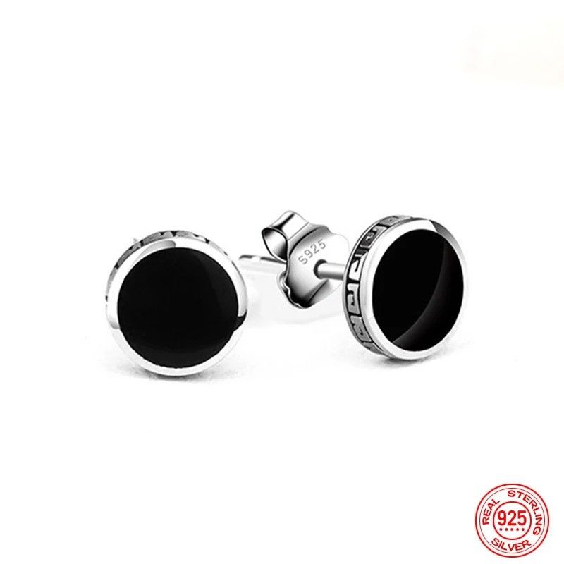 Jewelry 8mm Black Round Stud Earrings 925 Sterling Silver Ear Gift Size ONE SIZE - 3 Thumbnail