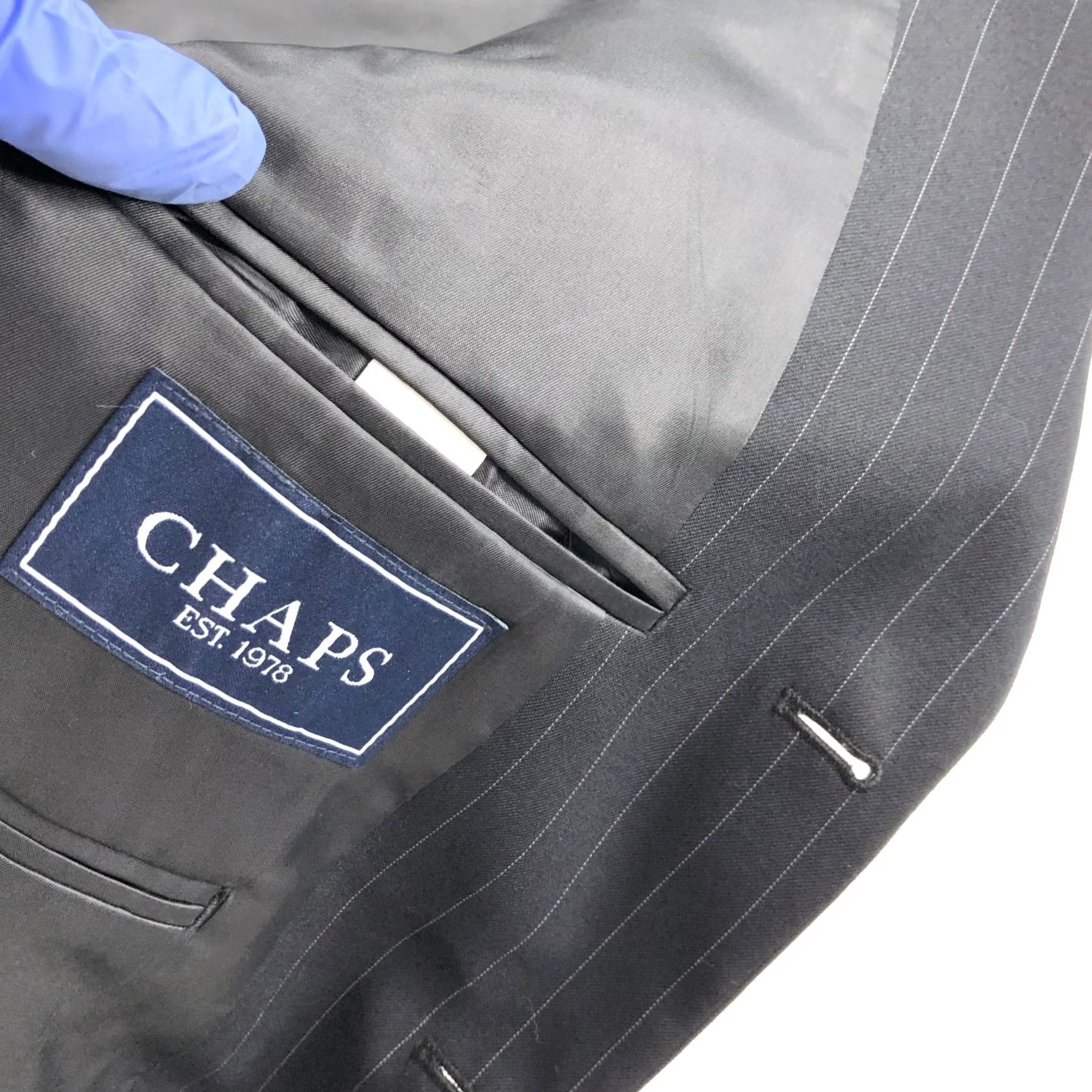Chaps Chaps Suit Jacket Navy Pinstripe Wool 42 Long Wool Read Mens Coat & Suit Jacket With Inner Pockets Size 42R - 4 Thumbnail