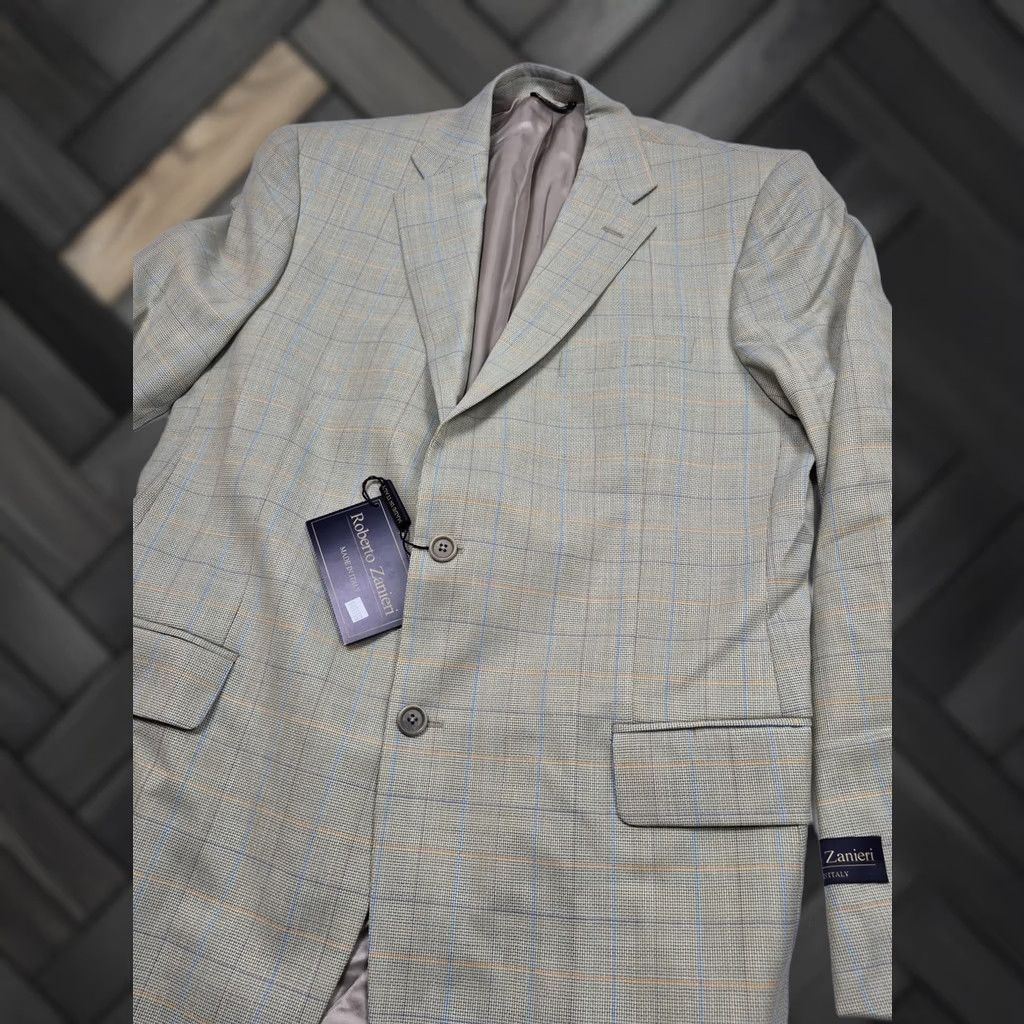 Vintage VINTAGE RobeRto Zanieri Blazer Mens 42L Beige Wool Plaid Sport Coat Made Italy Jacket Size 42R - 1 Thumbnail