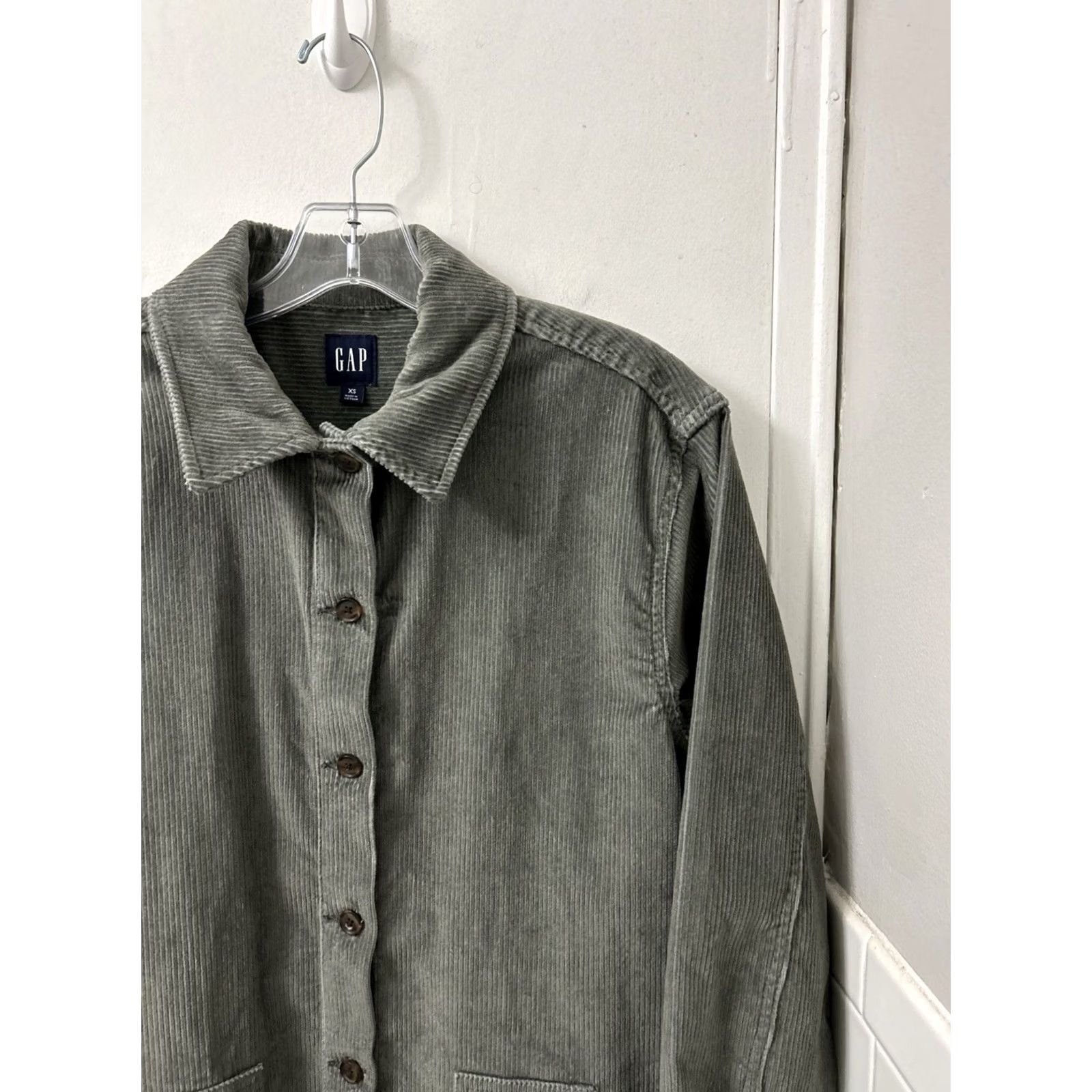 Gap VINTAGE Gap Corduroy Shirt Jacket Womens XS Sage Green Longline Dress Shacket Pockets Size XS / US 0-2 / IT 36-38 - 5 Thumbnail