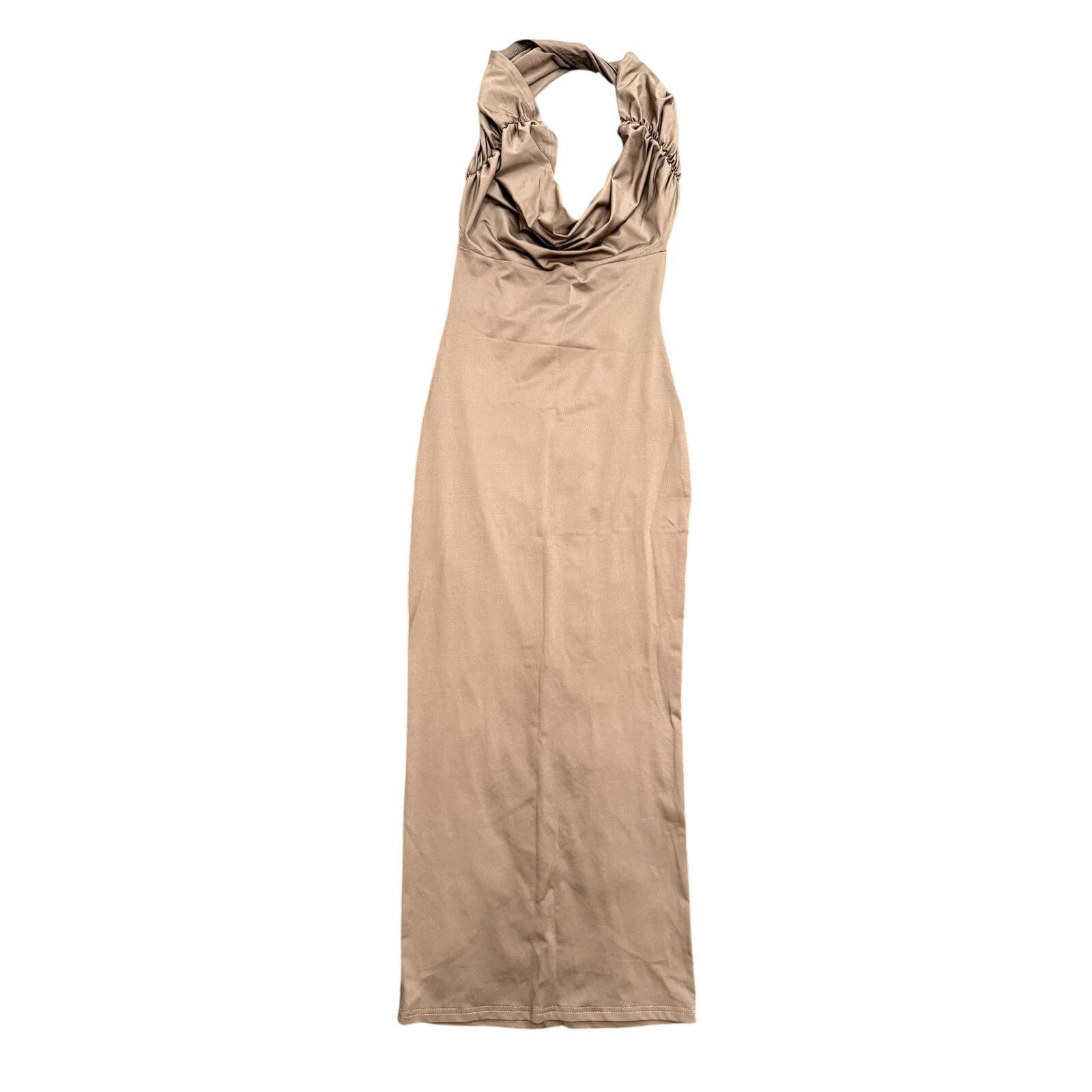 Shein Halter Neck Cowl Neck Open Back Maxi Dress in Brown, Size S Size S / US 4 / IT 40 - 1 Thumbnail