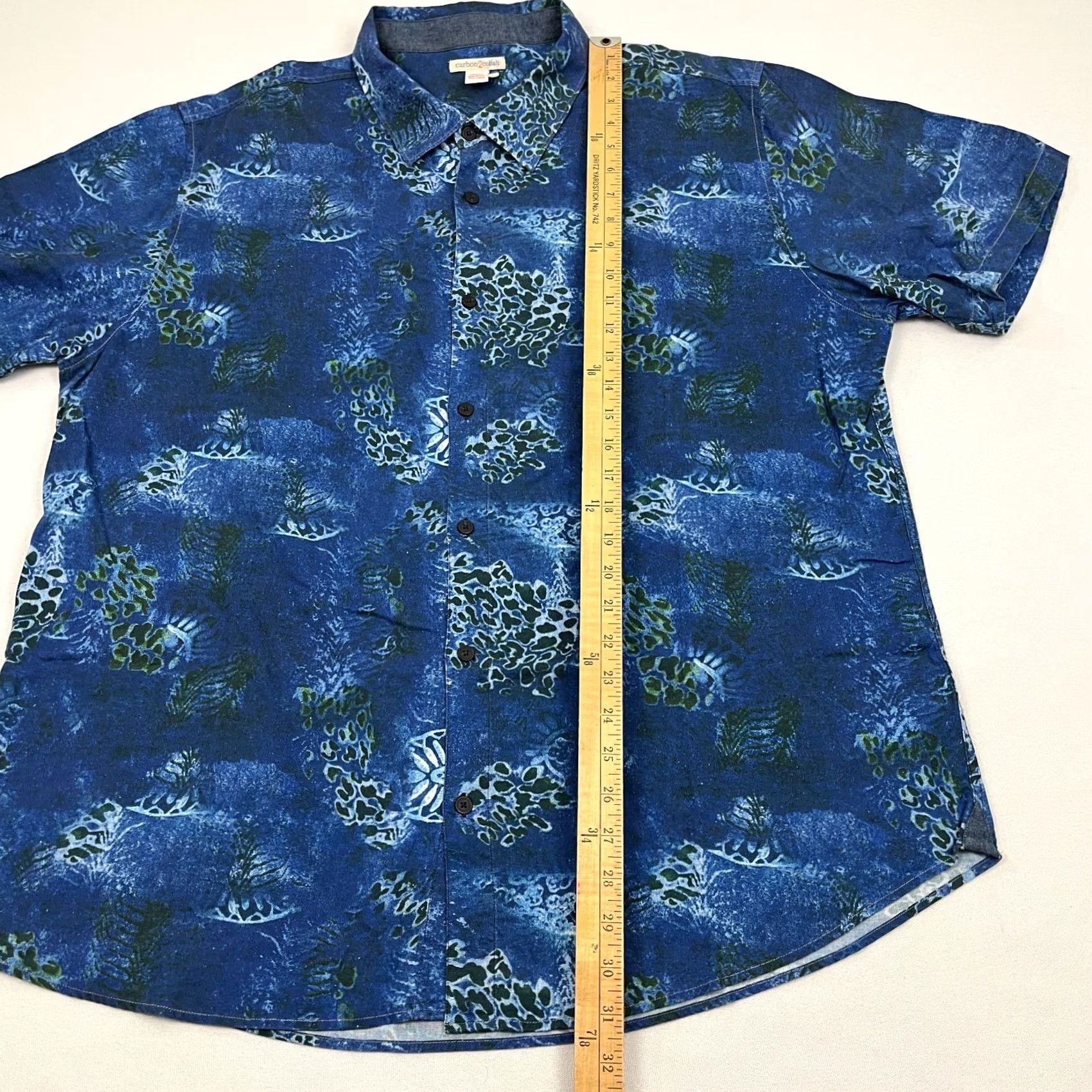 Carbon2Cobalt VINTAGE Carbon 2 Cobalt Shirt Mens XL Blue Green Hawaiian Tropical Vacation Linen Blend Size US XL / EU 56 / 4 - 4 Thumbnail