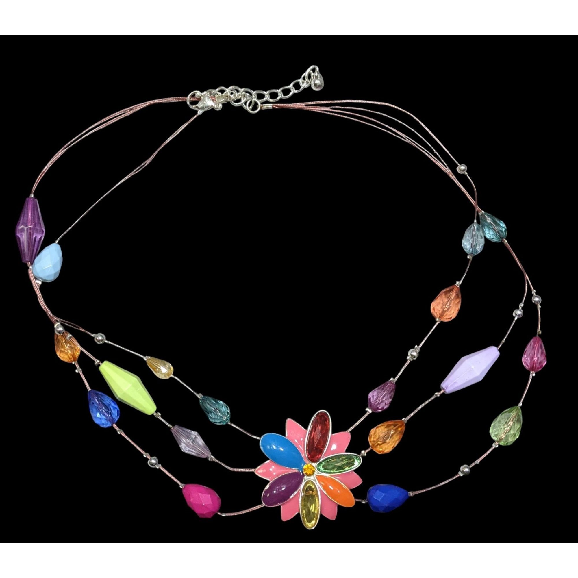 Other Rainbow Floral Enamel And Rhinestone Layered Beaded Necklace Size ONE SIZE - 1 Thumbnail
