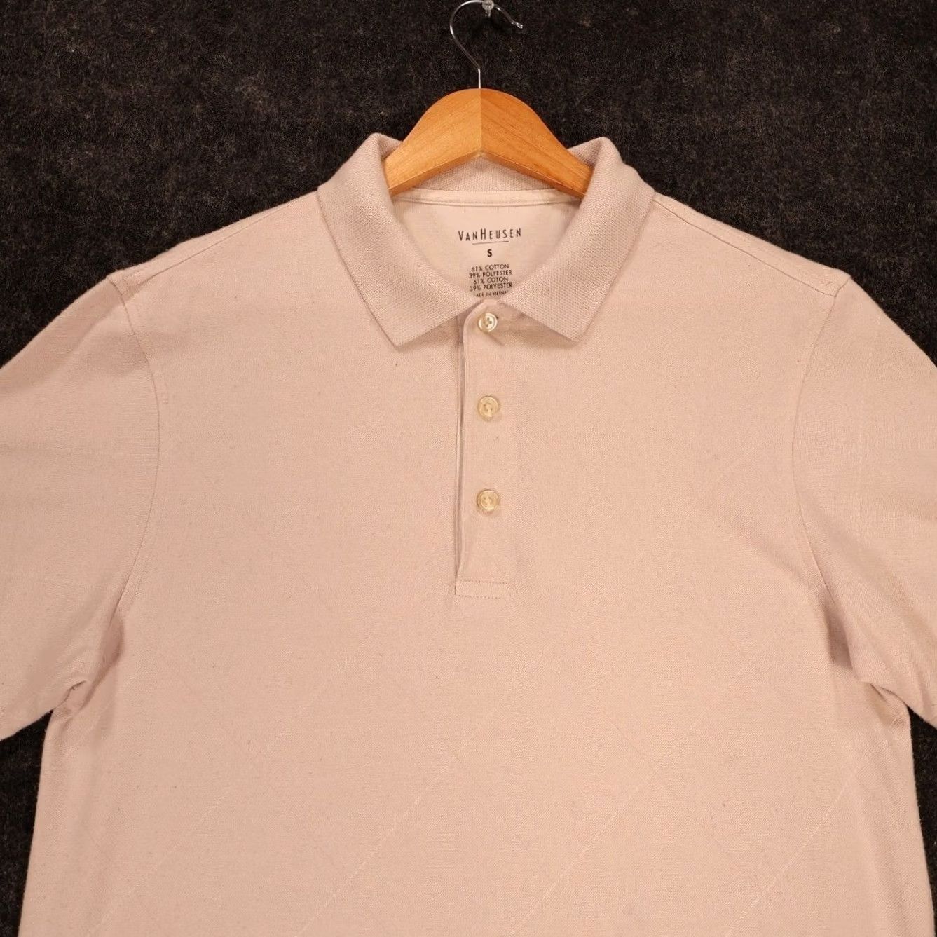 Van Heusen Van Heusen Polo Shirt Mens S Tan Short Sleeve Argyle Texture Button Size US S / EU 44-46 / 1 - 3 Thumbnail