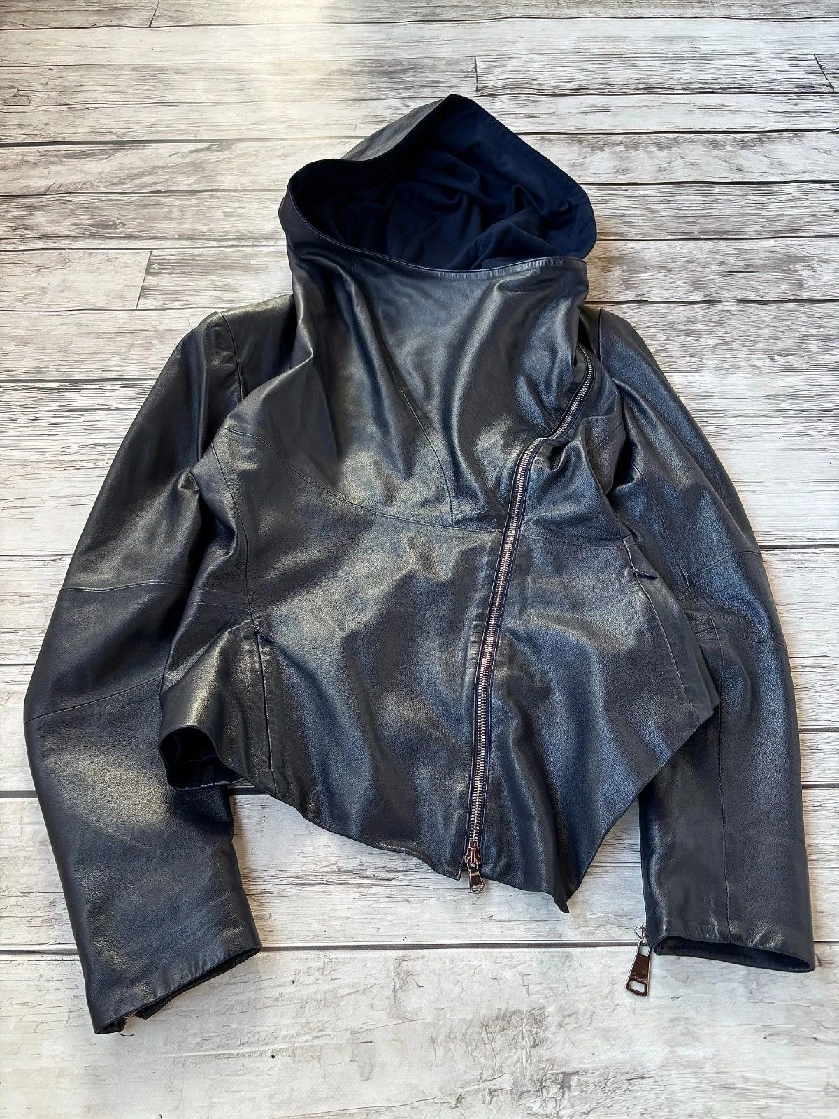 Yohji Yamamoto RICK OWENS TYPE ASSYMETRICAL ZIP LUXURY LEATHER JACKET HOOD Size US M / EU 48-50 / 2 - 1 Thumbnail