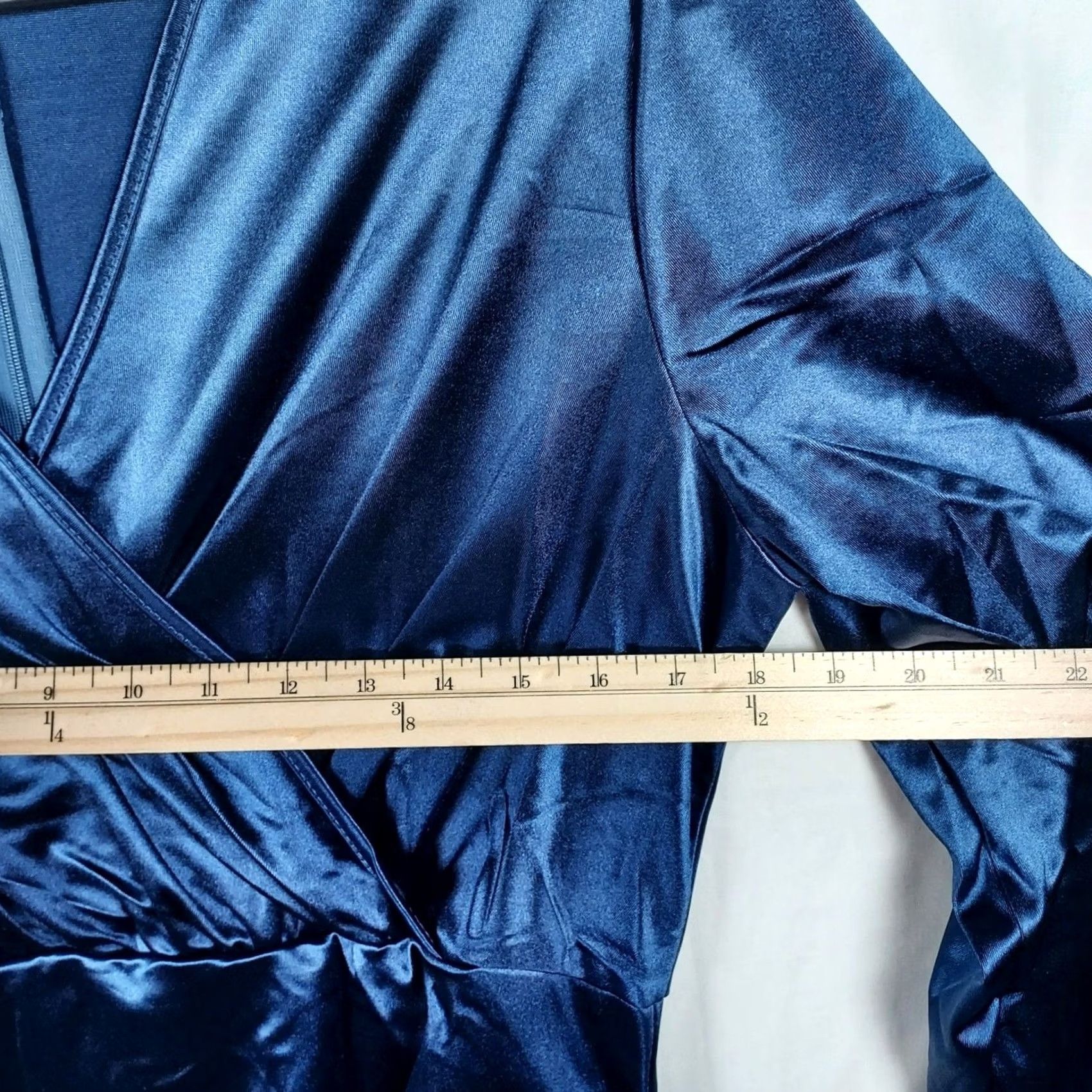 Vintage Yajedo Satin V-Neck Dress Size XL Blue Party/Cocktail Long Sleeve New Size XL / US 12-14 / IT 48-50 - 6 Thumbnail