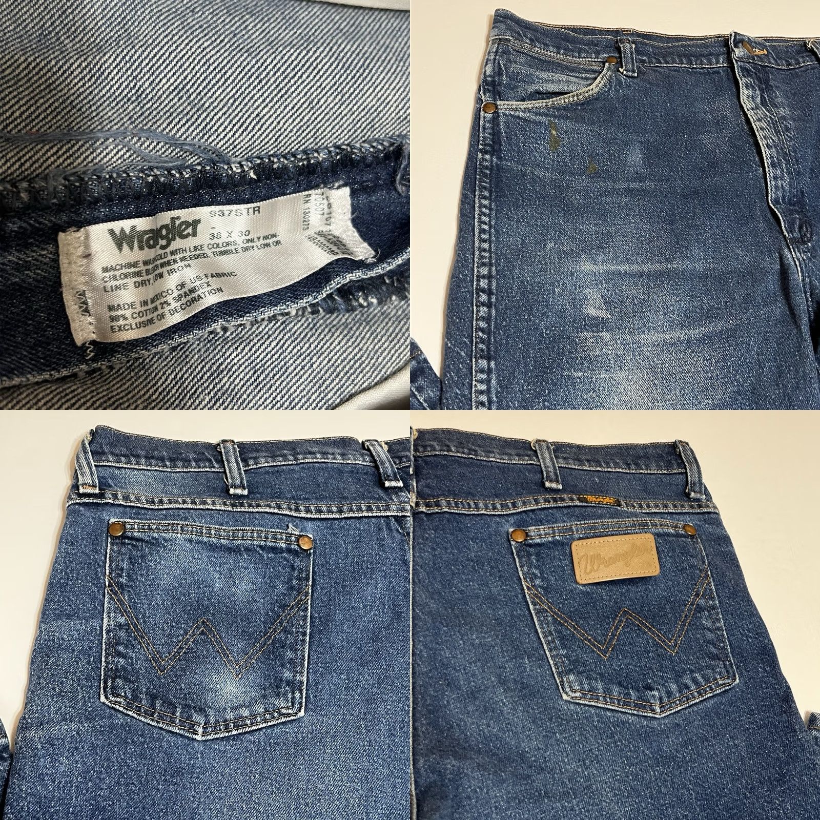 Wrangler Wrangler Cowboy Cut Slim Fit Jeans 37x30 Blue Denim 937STR Distressed 5-Pocket Mens Jeans Size US 37 - 8 Thumbnail