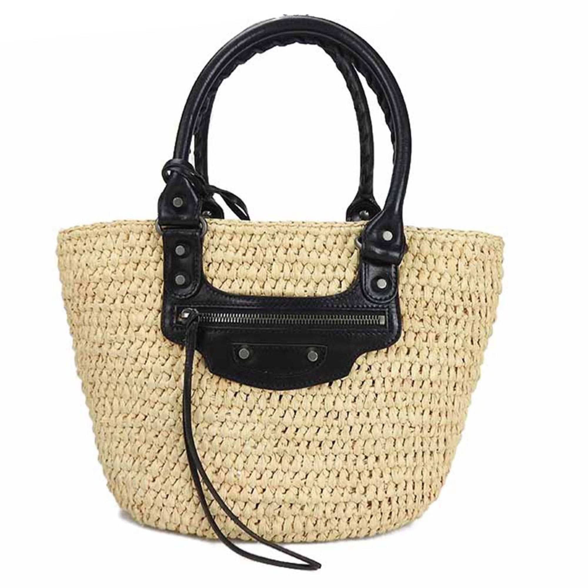 image of Balenciaga Handbag Raffia Pannier Xs 466498 Leather Natural Black Black Women's Hand Bag