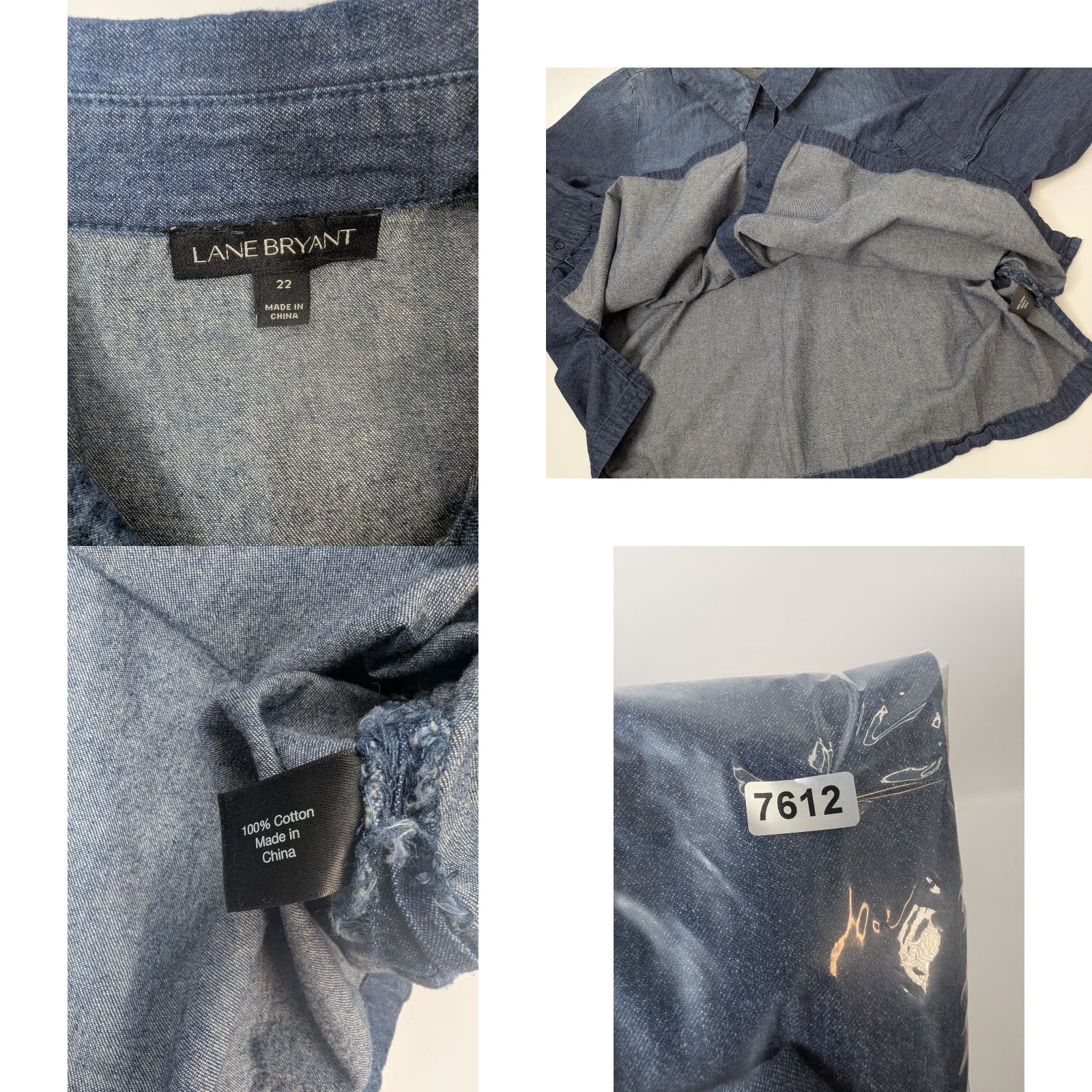 Vintage Lane Bryant Shirt Womens Plus Size 22 Chambray Button-Up Long Bell Sleeve Frayed Blue 22 Mens Ladies? Size 3XL / US 20-22 - 8 Thumbnail