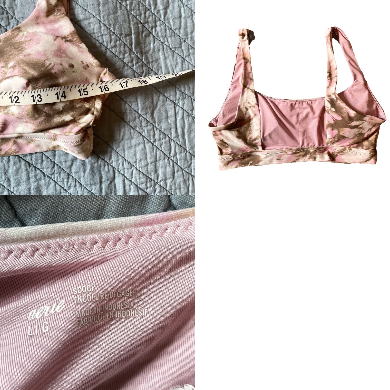 Vintage Aerie Bikini Top Bottom 2 Piece Large Pink Brown Wide Strap Scoop Swimsuit Set Size ONE SIZE - 8 Thumbnail