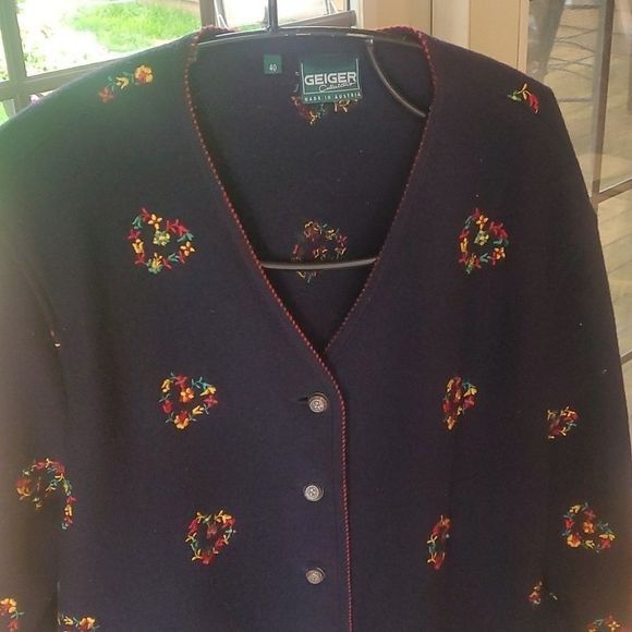 Vintage Geiger Austria Sz. 40 M L Embroidered Art 100% Boiled Navy B Size XL / US 12-14 / IT 48-50 - 3 Thumbnail