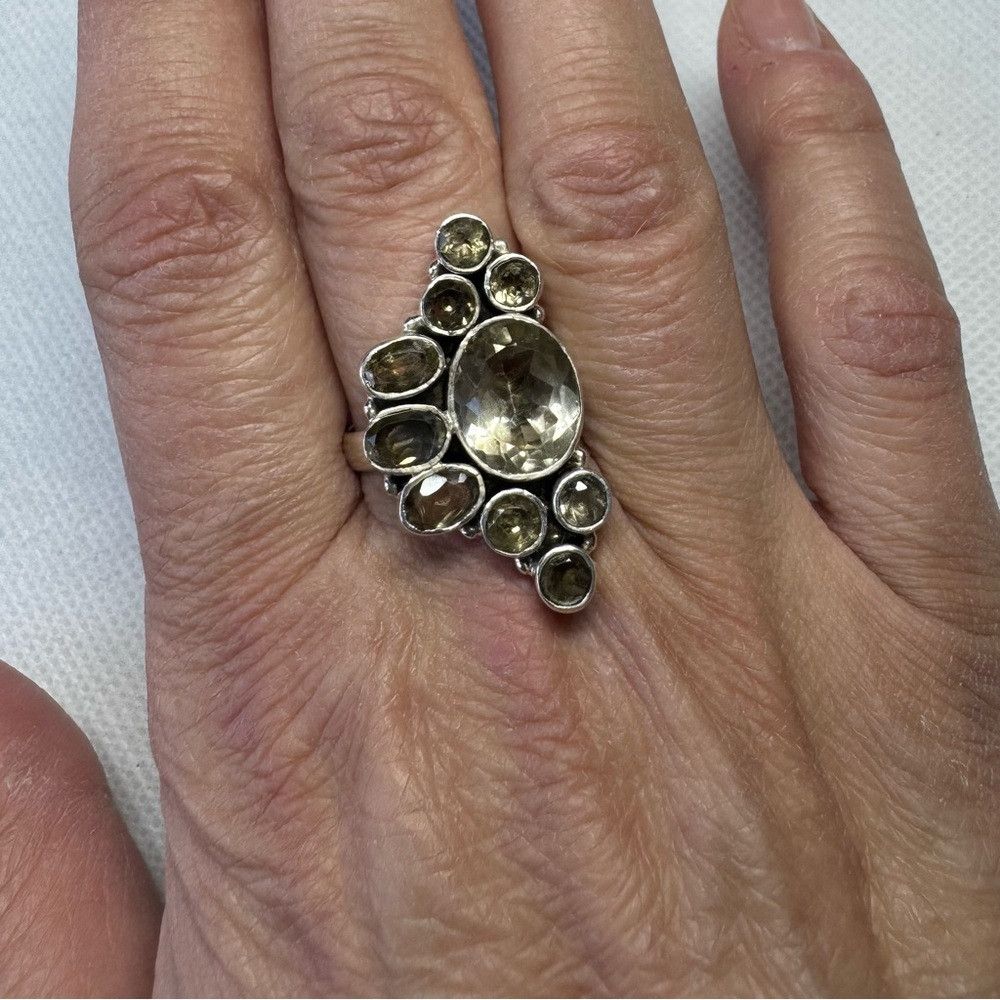 Other VIntage Art Deco Artisan Sterling Silver Ring with Brown St Size ONE SIZE - 2 Thumbnail