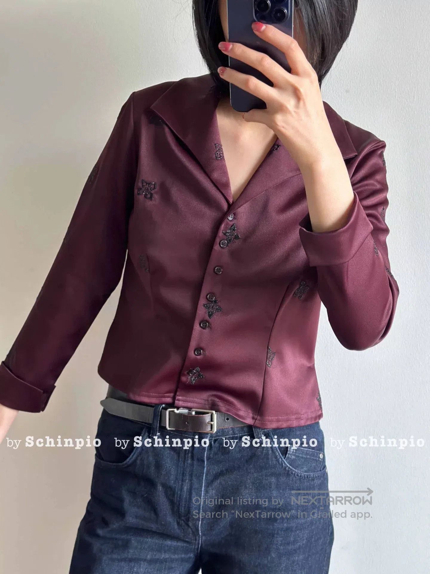 Saint Laurent Paris Yves Saint Laurent Burgundy Embroidered Shirt Jacket. Size S / US 4 / IT 40 - 5 Thumbnail