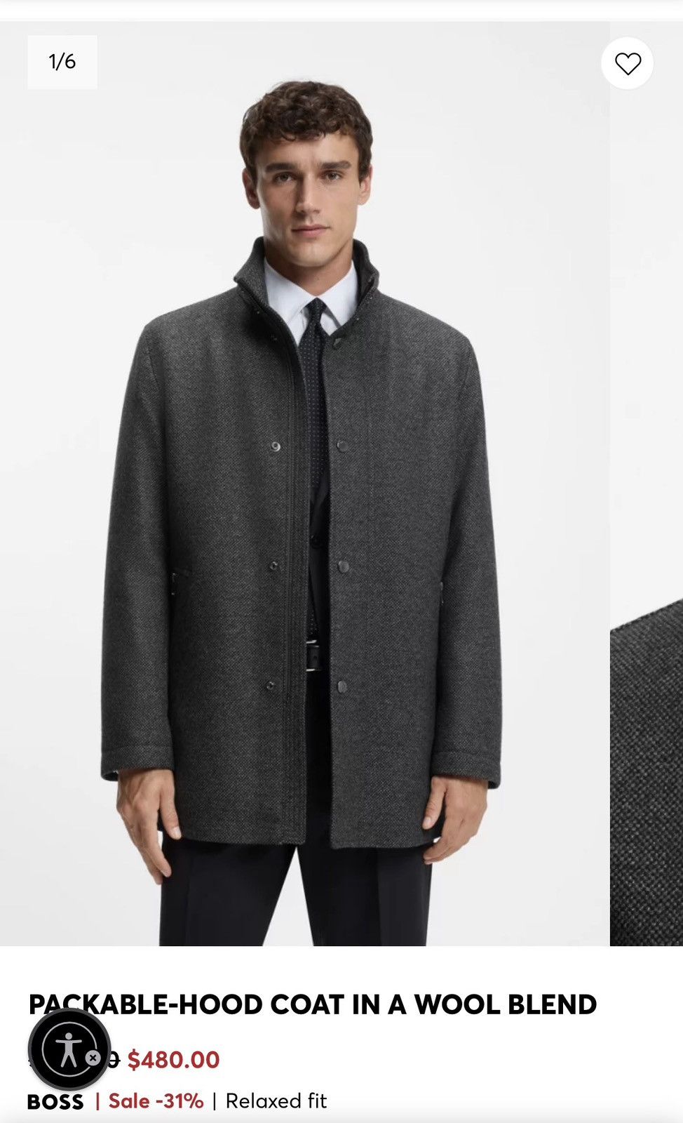 Hugo Boss BOSS Wool Blend Coat with Packable Hood - Relaxed Fit Size US S / EU 44-46 / 1 - 1 Thumbnail