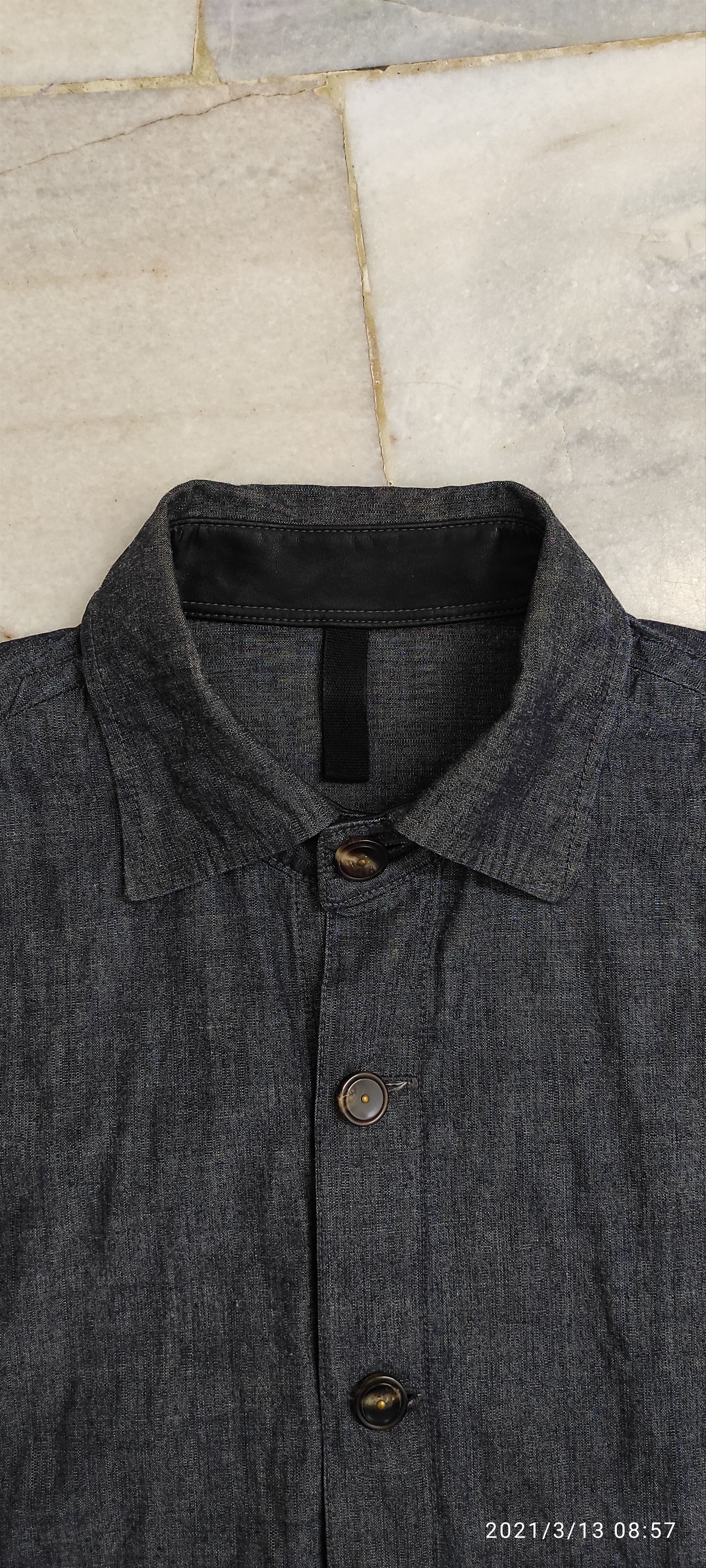 Tomorrowland leather trim band and cuff denim military button jacket Size US L / EU 52-54 / 3 - 8 Thumbnail