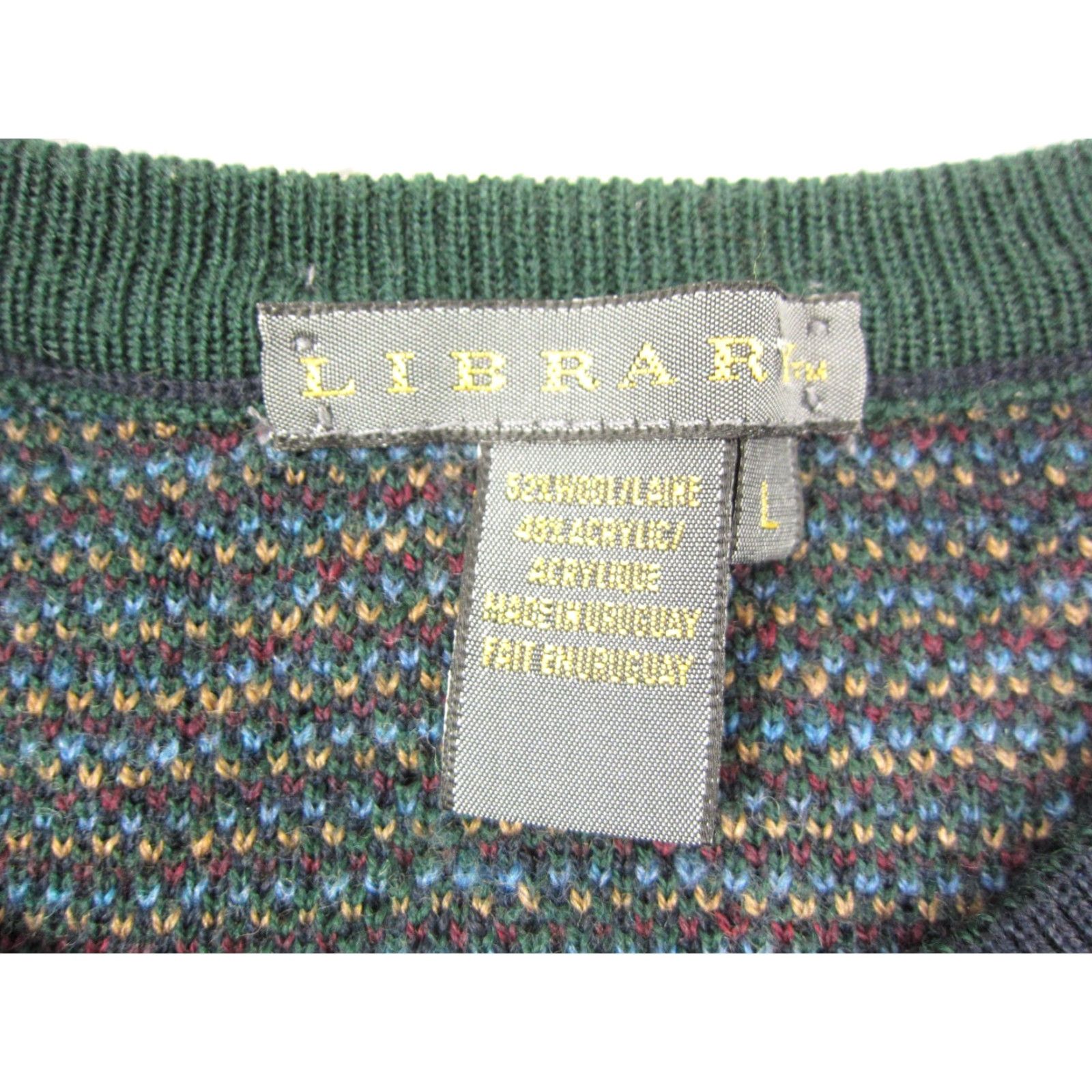 Vintage VINTAGE Library Sweater Mens L Green Chevron Wool Blend Pullover 90s Knit Crew Neck Long Sleeve Size US L / EU 52-54 / 3 - 3 Thumbnail
