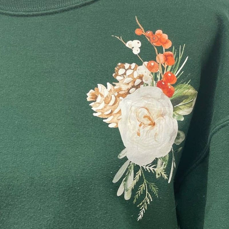 Jerzees Hand Printed Womens Small Rose Floral Pine Cone Sweatshirt Size S / US 4 / IT 40 - 3 Thumbnail
