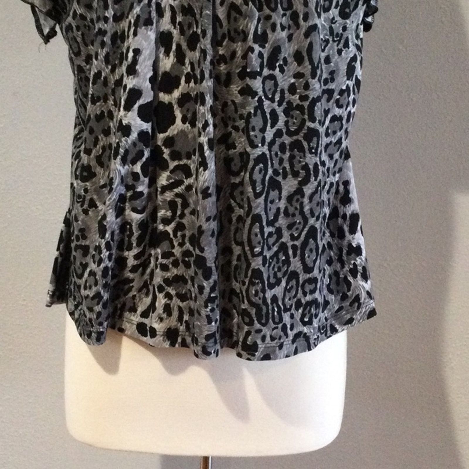 Other Ashli Couture Gray & Black Leopard Print Pleated Blouse L Size L / US 10 / IT 46 - 3 Thumbnail