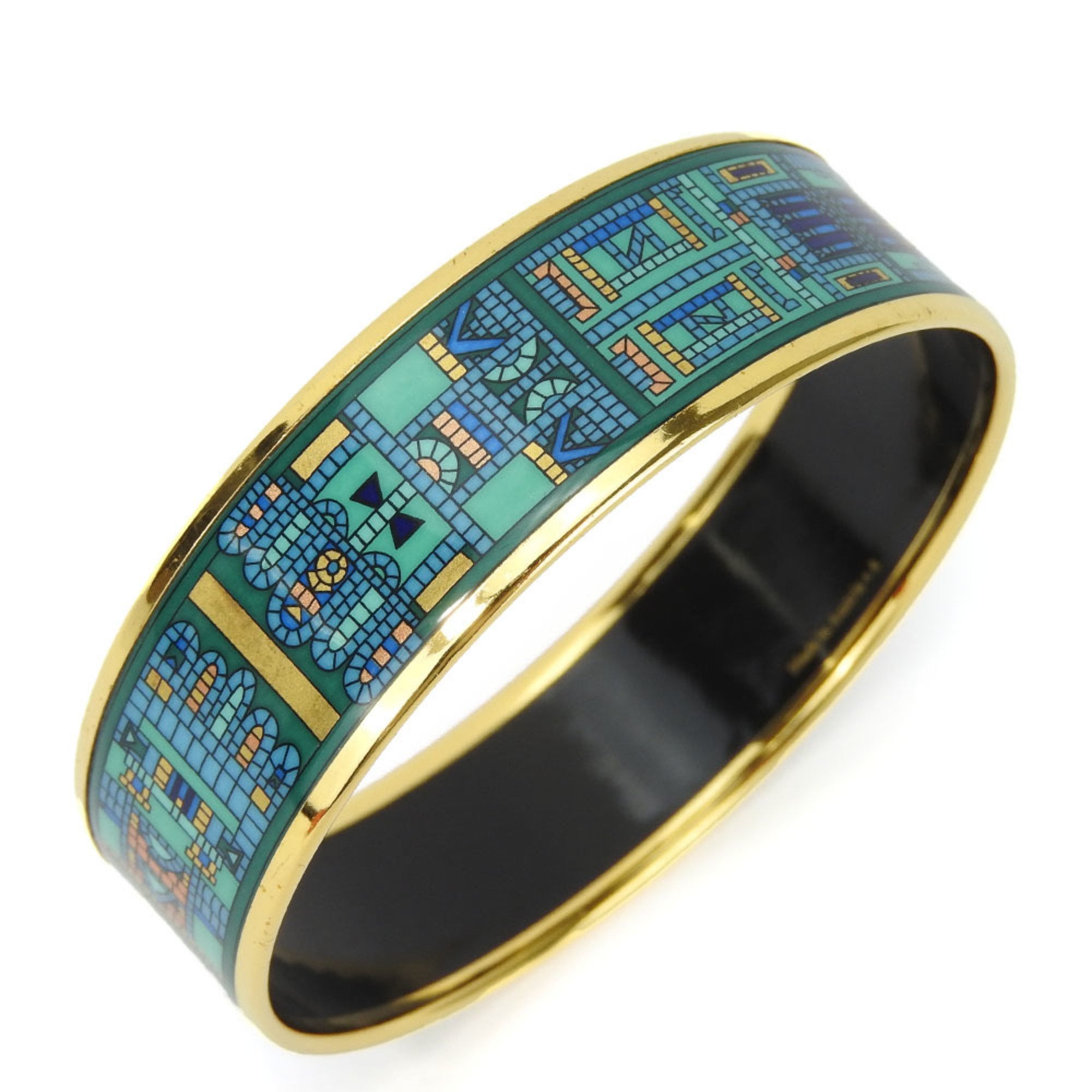 image of Hermes Bangle, Emaille, Metal, Green, Gold, Women's, Hermes