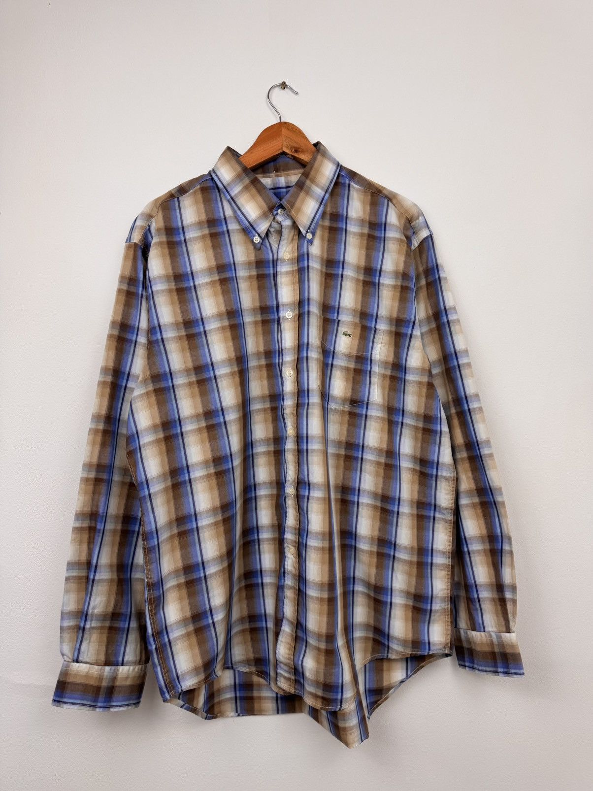 Lacoste Lacoste Men Classic Plaid Cotton Button Up Brown Blue Size S Size US S / EU 44-46 / 1 - 1 Thumbnail