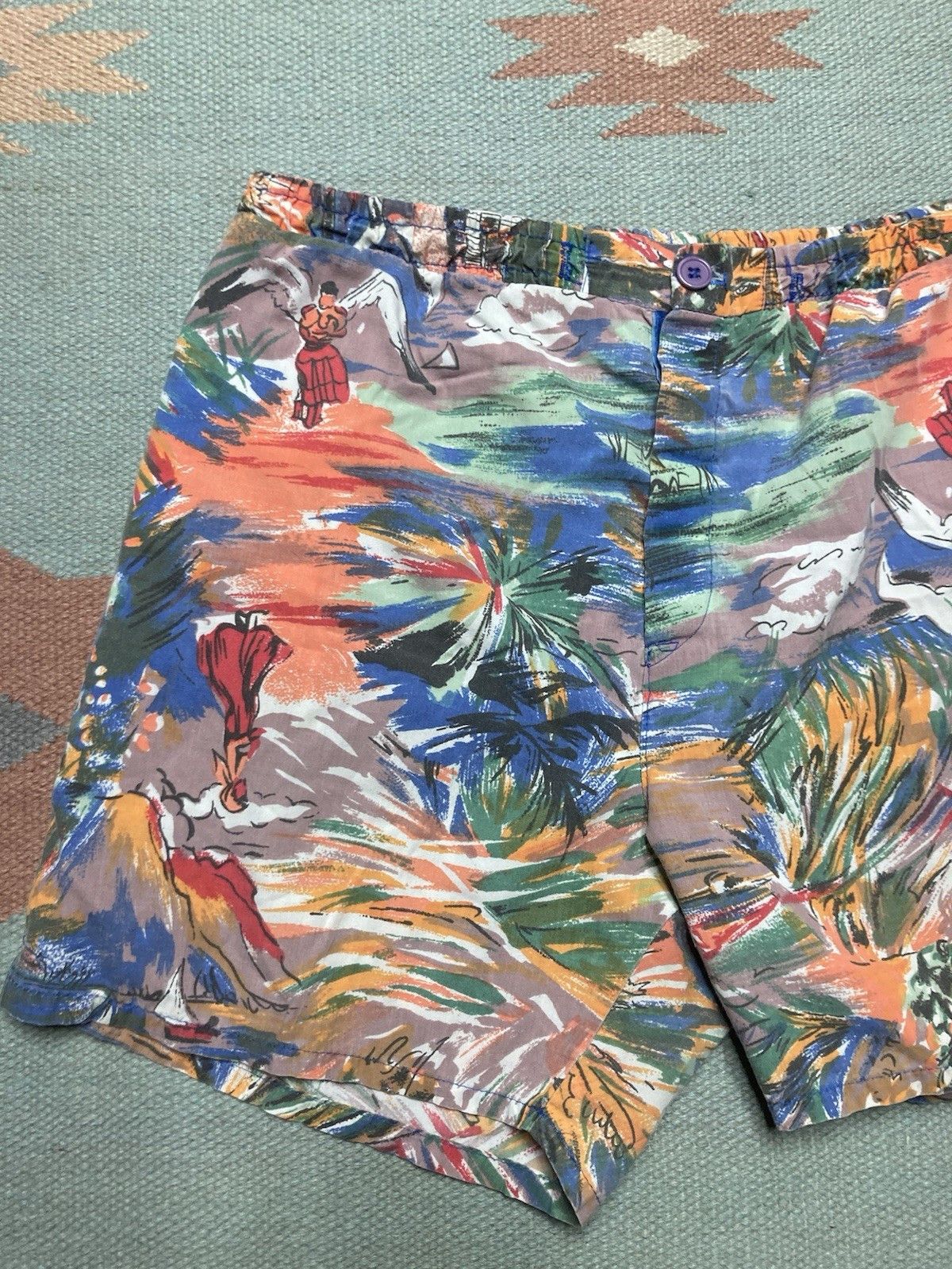 Vintage 80s shorts swim trunks novelty print Hawaiian beach ocean 31 Size US 31 - 2 Thumbnail