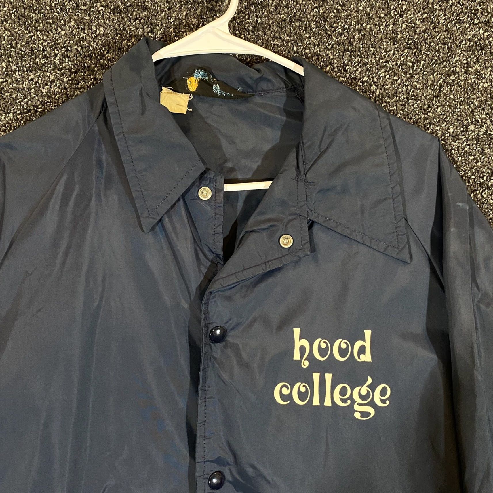Champion VINTAGE Champion Hood College Jacket Medium Navy Blue Snap Blazers Maryland Mens Size 40R - 2 Thumbnail