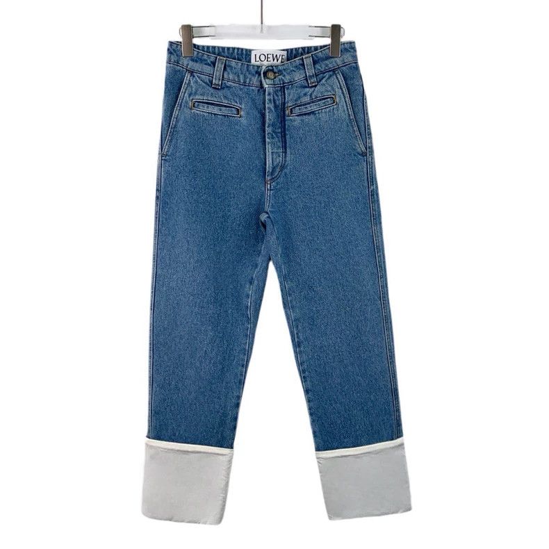 Loewe LOEWE Blue logo leather cotton casual jeans Size 42" / US 20 - 1 Thumbnail