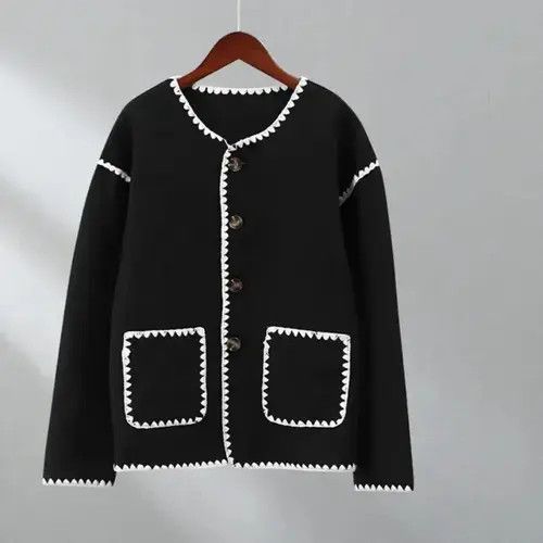 Japanese Brand × Vintage Chic Pocket Patchwork Knitting Crop Jackets Size ONE SIZE - 2 Thumbnail