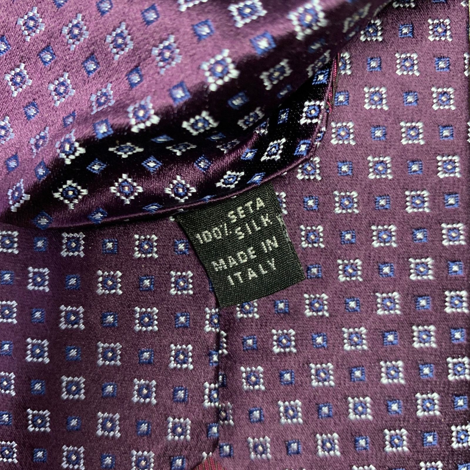 Other BORRELLI Purple White Squares Silk Tie Size ONE SIZE - 3 Thumbnail