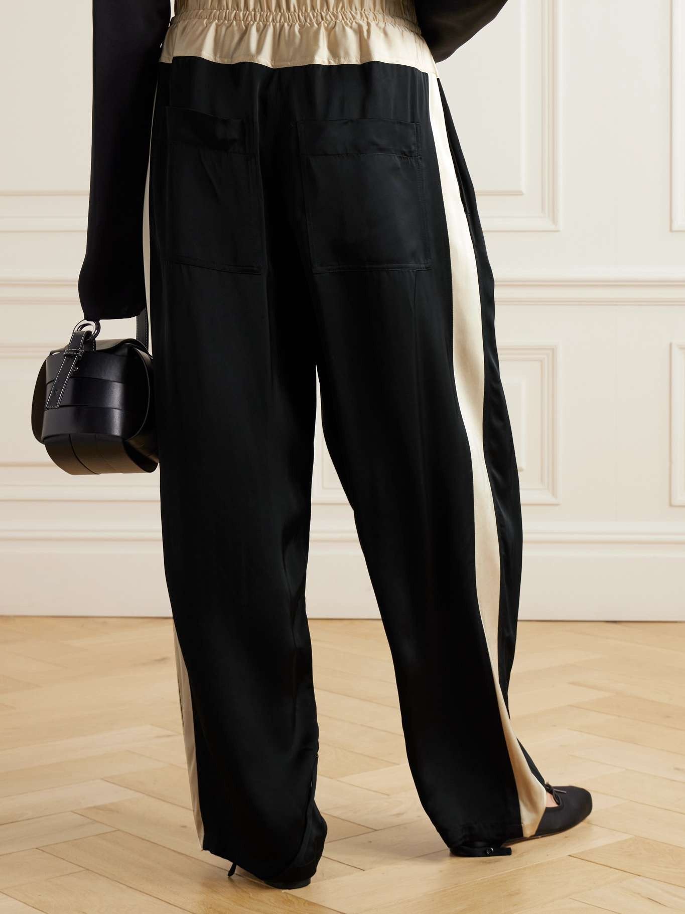 Jil Sander o1mt1gz0625 Satin Pants in Black/Cream Size 25" / US 0 / IT 36 - 2 Thumbnail