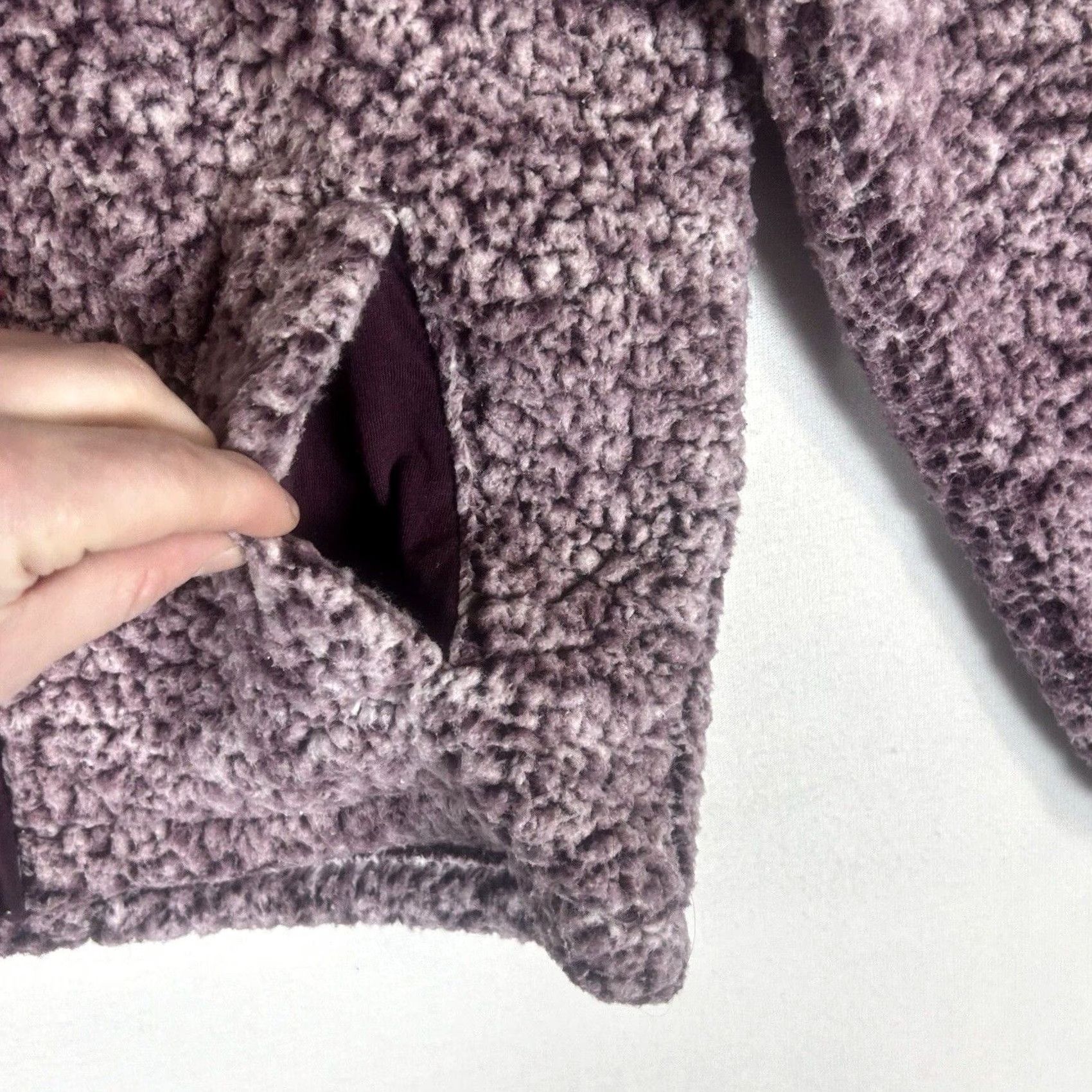 Pinko PINK VS Full Zip Sherpa Fleece Jacket Sweater Womens XS Plum Mock Neck Jacket, Long Sleeve, Solid, Classic Outdoor, Pockets, Regular Fit Size XS / US 0-2 / IT 36-38 - 7 Thumbnail