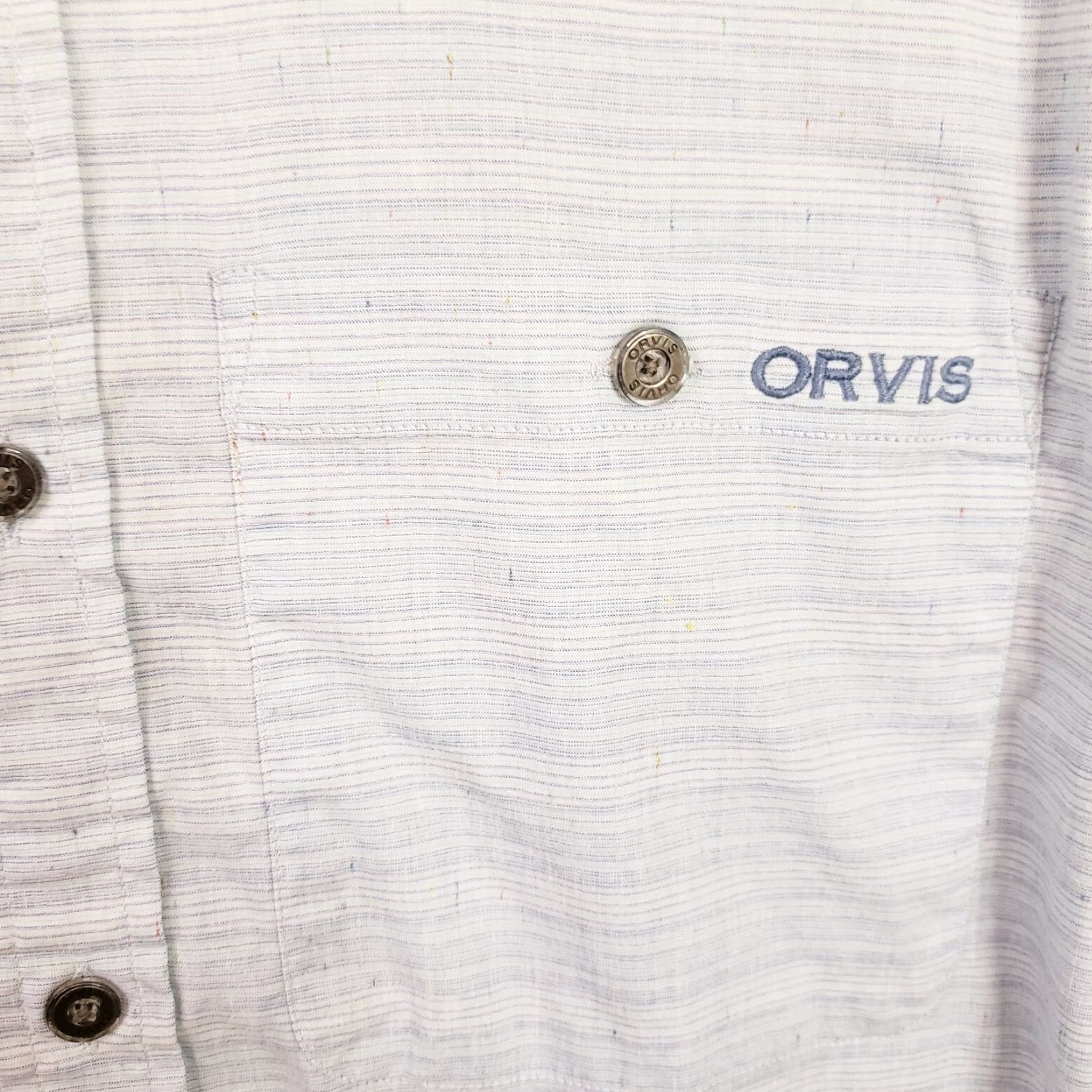 Orvis Orvis Button-Up Shirt M Heathered Blue Long Sleeve Embroidered Chest Pocket Multicolor Blended Cotton Size US M / EU 48-50 / 2 - 4 Thumbnail