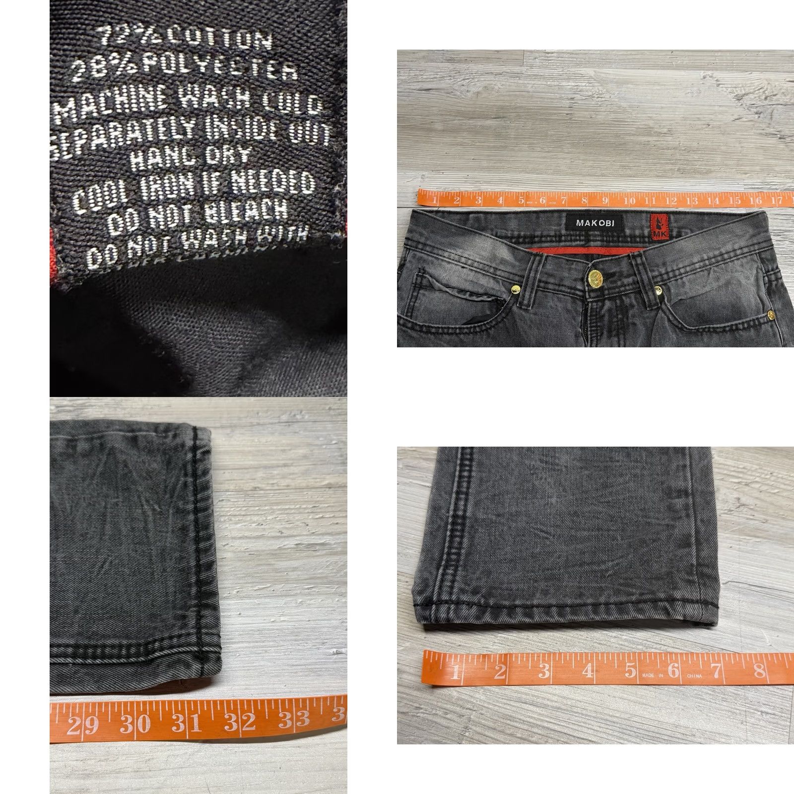 Denime MAKOBI Jeans Mens 32x32 Black Distressed Fade Slim Denim Designer City Size US 32 / EU 48 - 9 Thumbnail