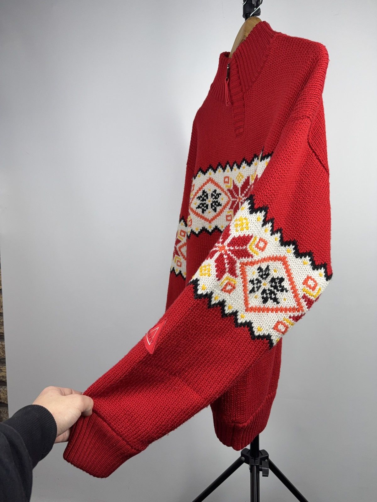 Vintage 00s Retro Rescue SOS Nordic Wool Zip Ski Sweater Red Size US XL / EU 56 / 4 - 7 Thumbnail