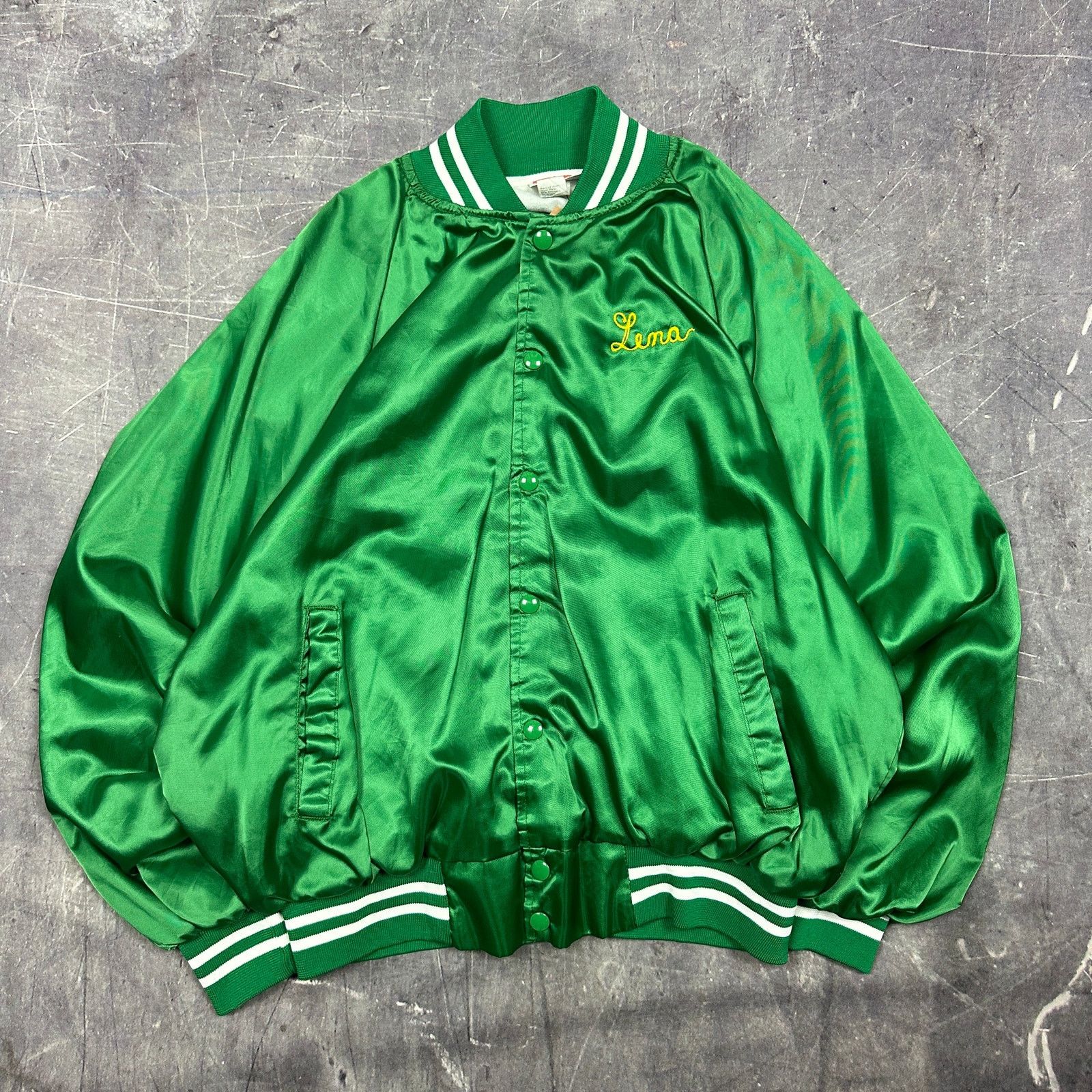 Vintage 70s Green Lena Chain Stitched Satin Bomber Jacket XL AB59 Size US XL / EU 56 / 4 - 3 Thumbnail