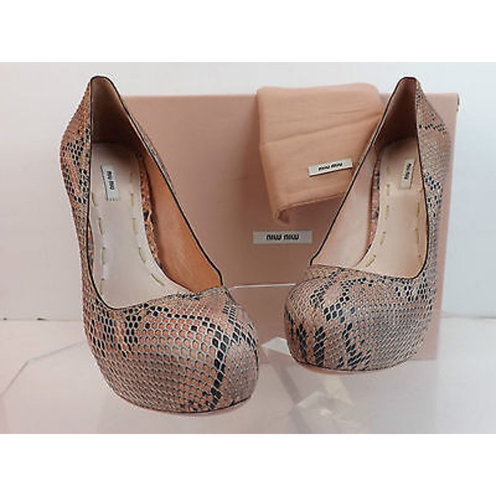 Miu Miu WASHED DUSTY PINK LEATHER PYTHON PLATFORM CLASSIC PUMPS 38.5 Size US 8.5 / IT 38.5 - 4 Thumbnail
