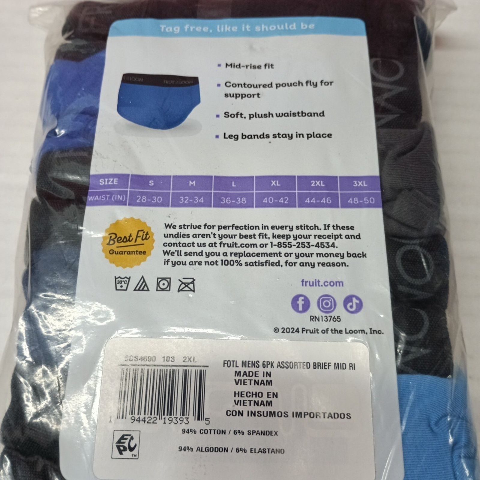 Fruit Of The Loom Fruit of the Loom Men's Mid-rise Briefs Size 2XL 44-46 In Size 44 - 3 Thumbnail