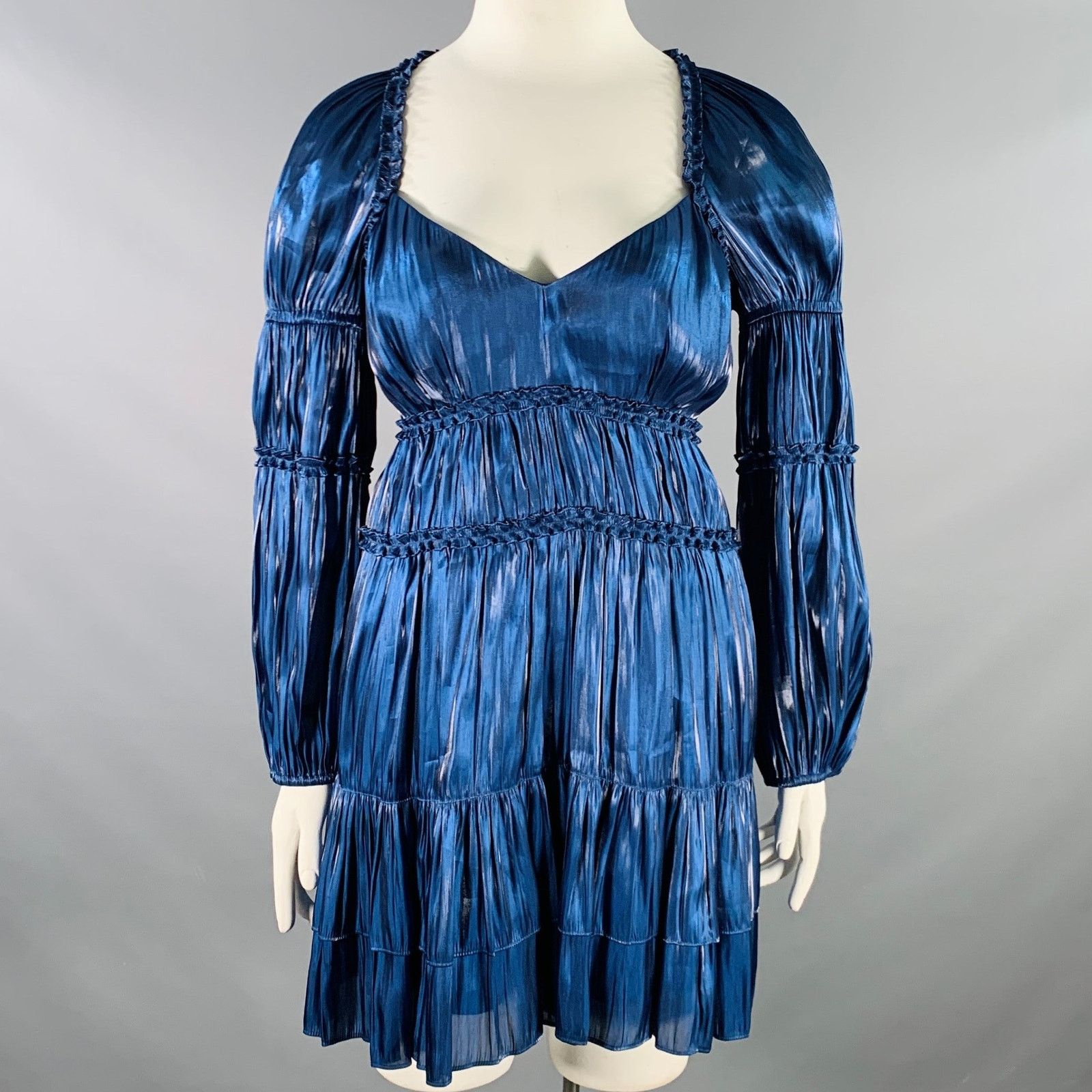 Cinq a Sept Tammy Navy Polyester Ruffled Long Bishop Sleeve Dress Size XL / US 12-14 / IT 48-50 - 1 Thumbnail
