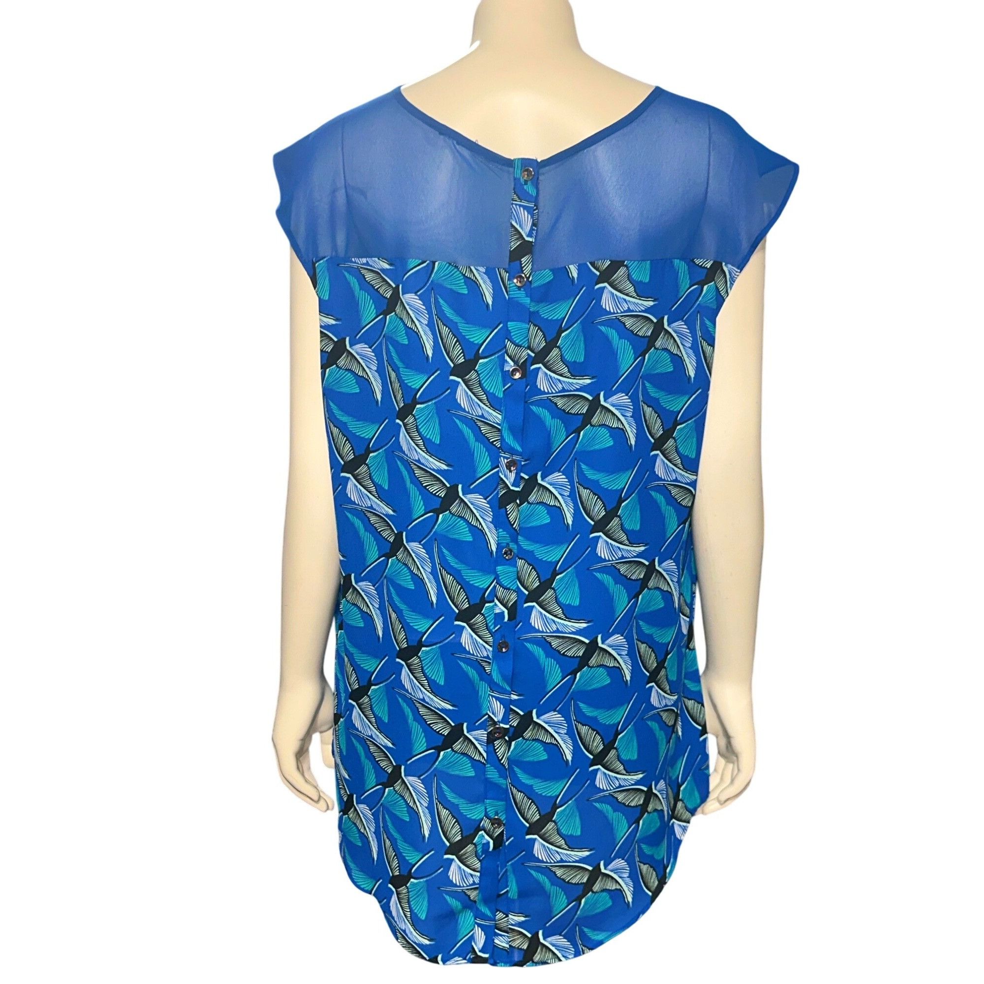 Other CCC Retro Blue Bird Print Blouse Mesh Cap Sleeve Mod Top Art Size M / US 6-8 / IT 42-44 - 4 Thumbnail