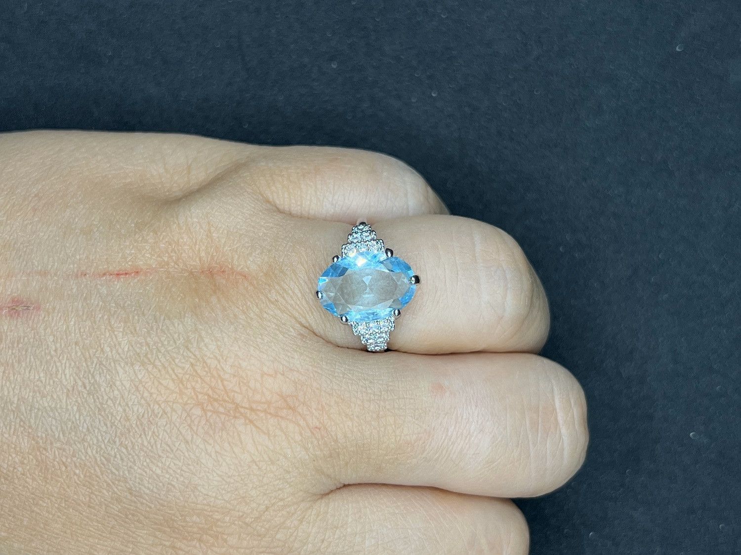 Jewelry Ocean Blue Crystal Silver Ring with Czs - Size 7.75 Size ONE SIZE - 5 Thumbnail